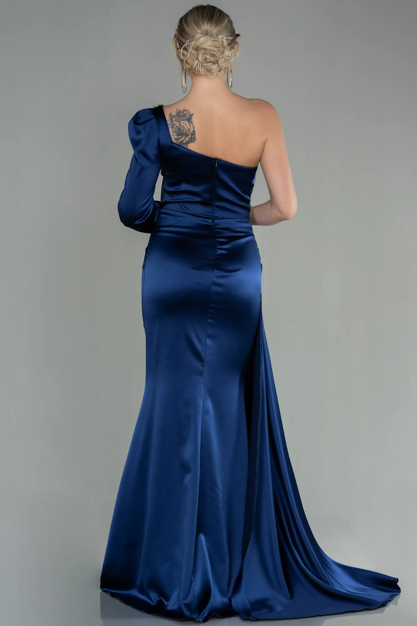 Navy Blue-Long Satin Evening Dress ABU2831