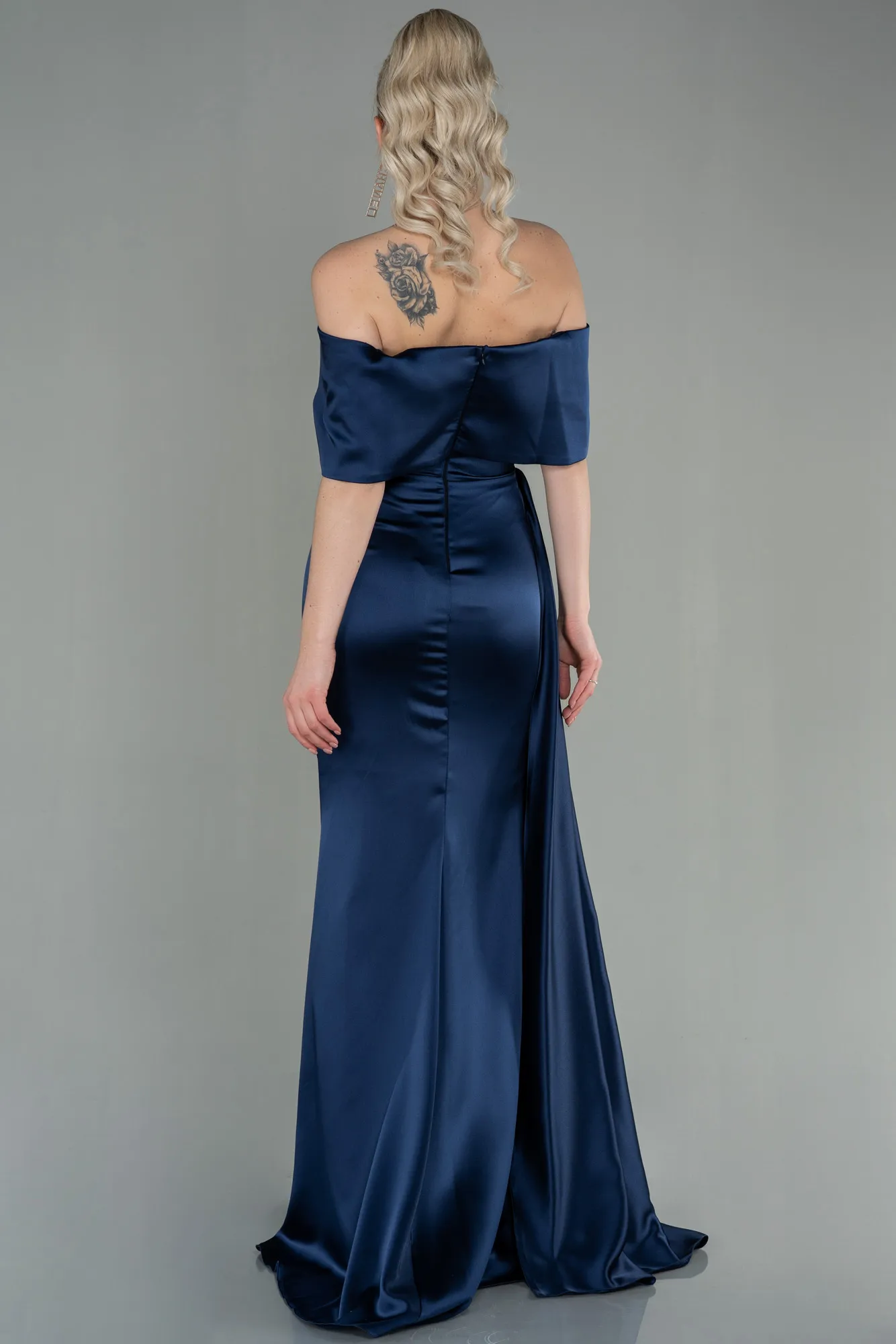 Navy Blue-Long Satin Evening Dress ABU2893