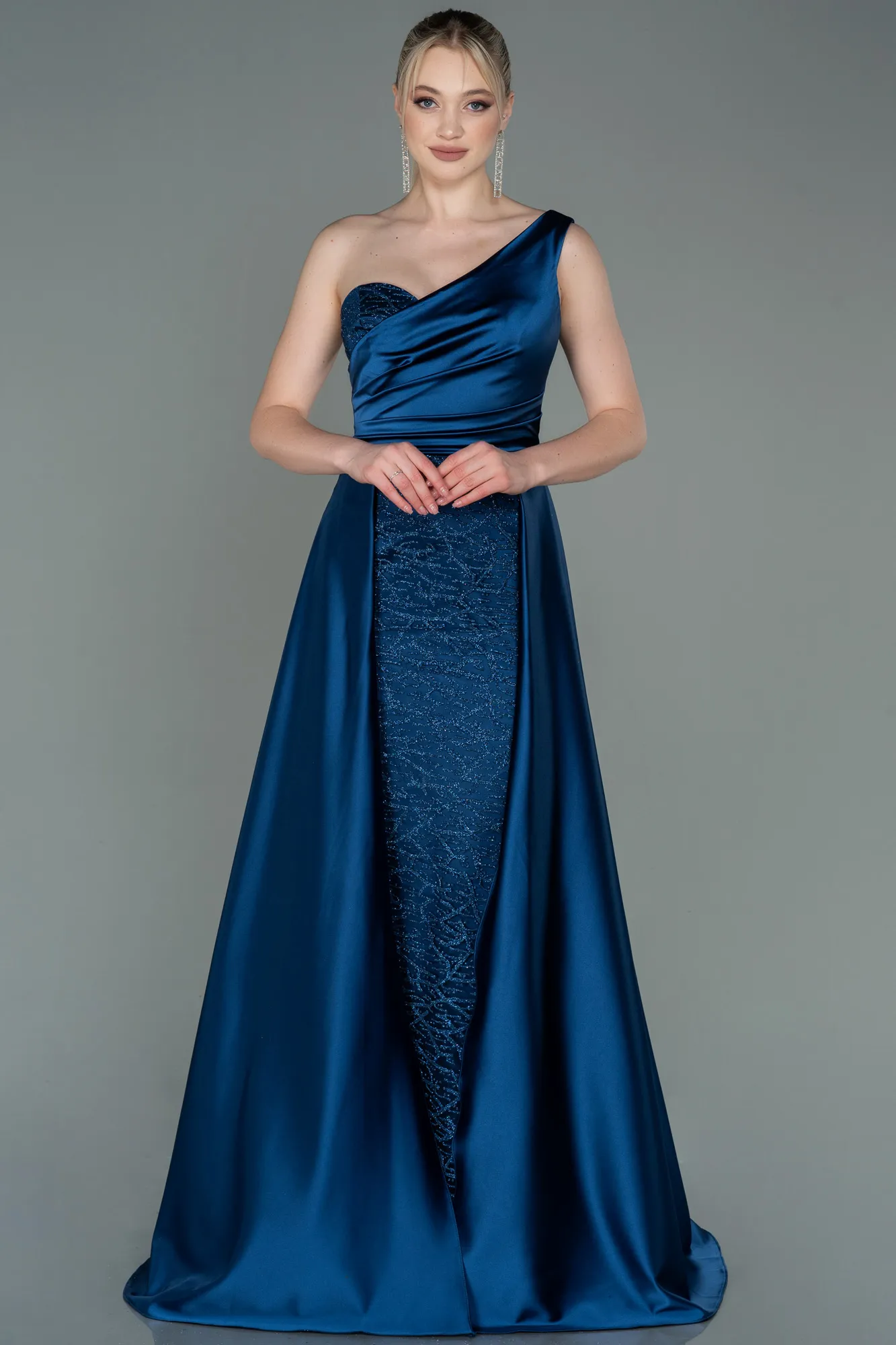 Navy Blue-Long Satin Evening Dress ABU2933