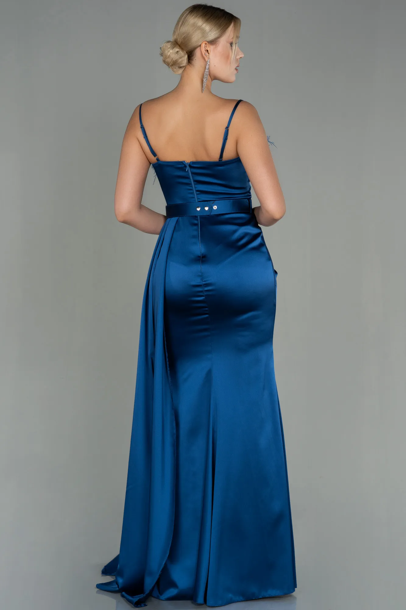 Navy Blue-Long Satin Evening Dress ABU2939