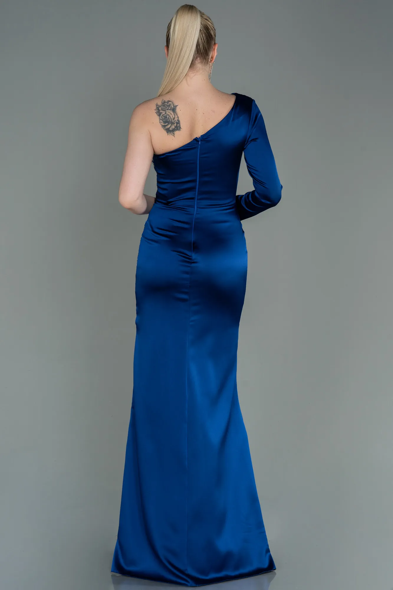Navy Blue-Long Satin Evening Dress ABU3061
