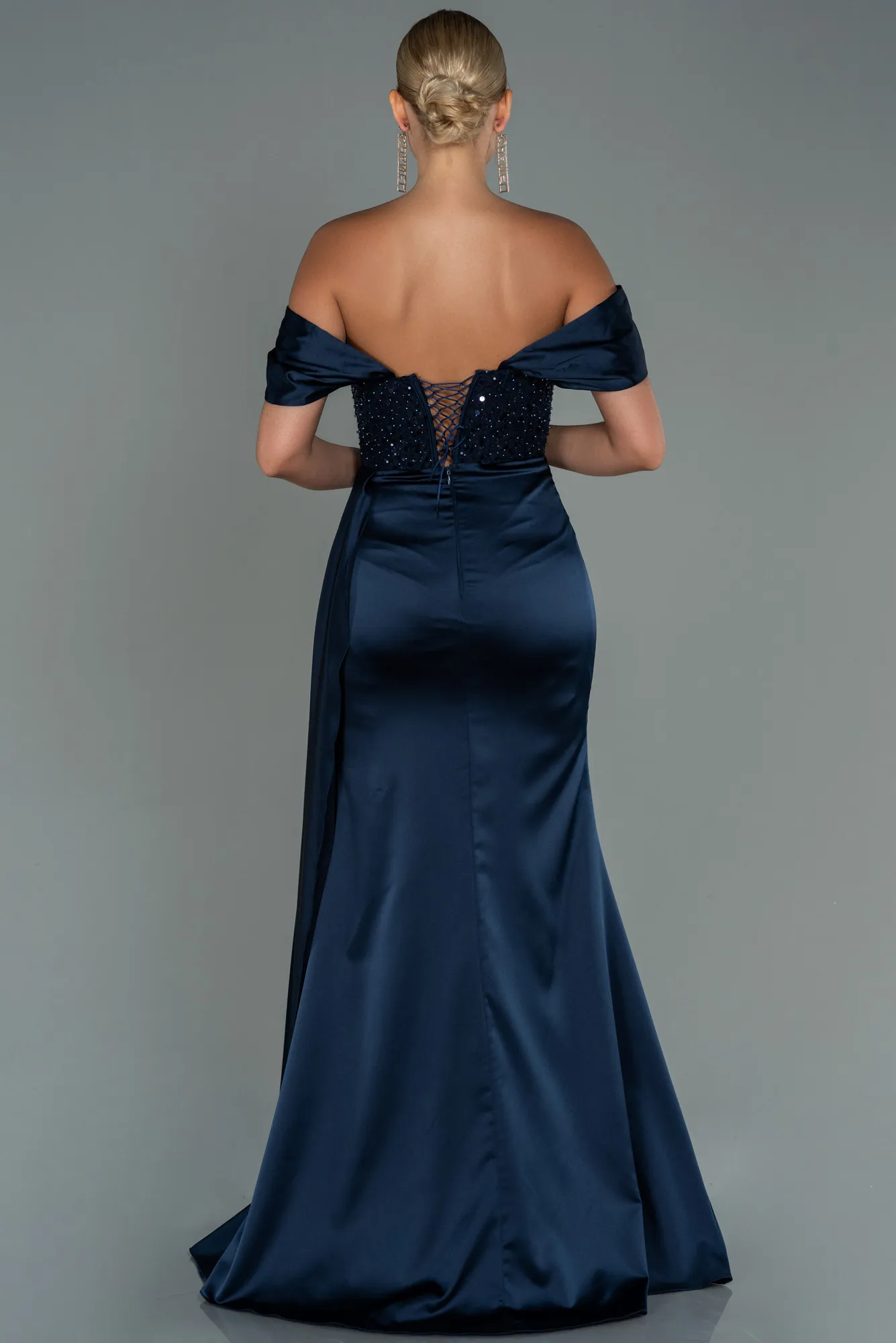 Navy Blue-Long Satin Evening Dress ABU3100