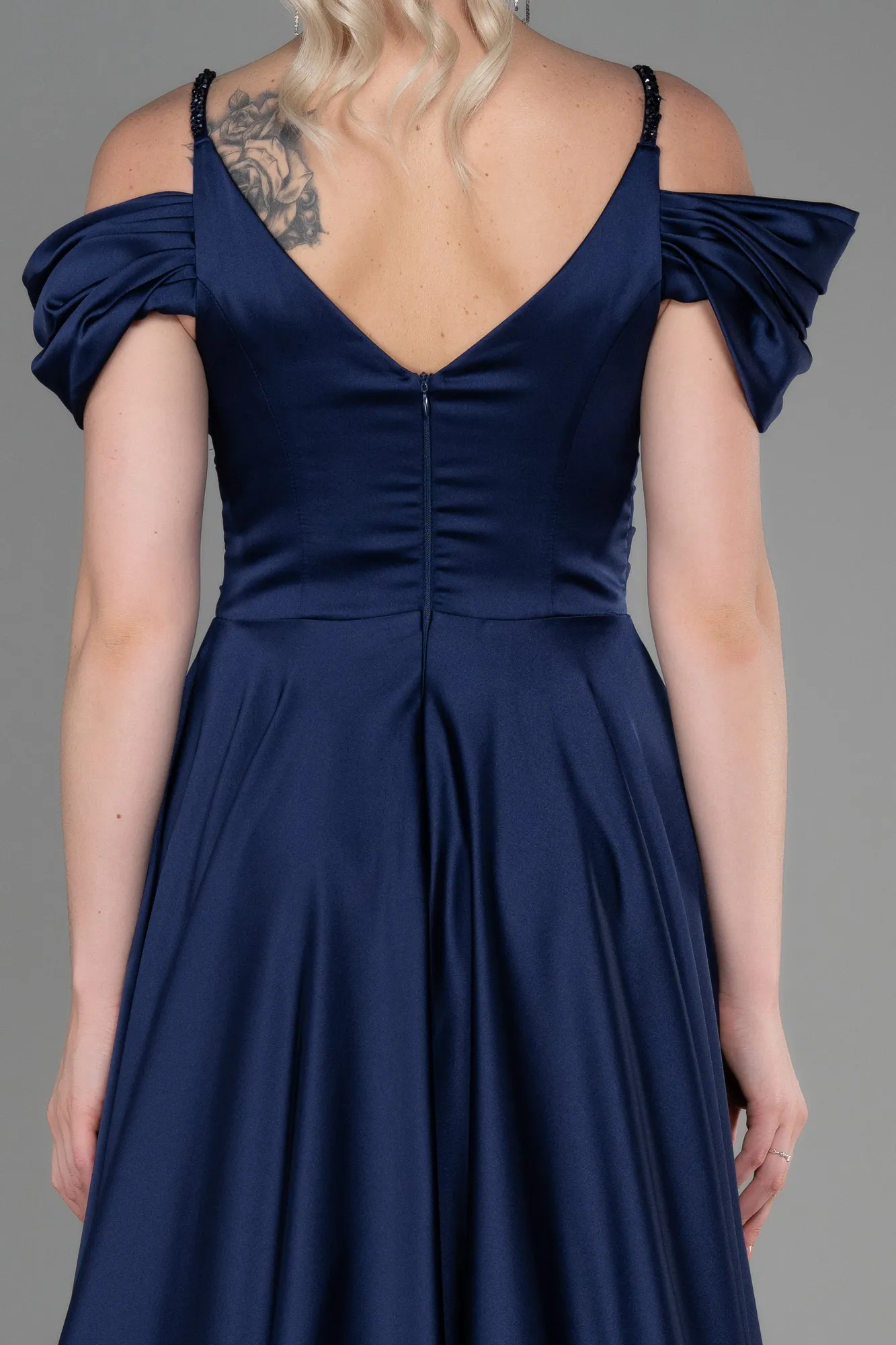 Navy Blue-Long Satin Evening Dress ABU3226