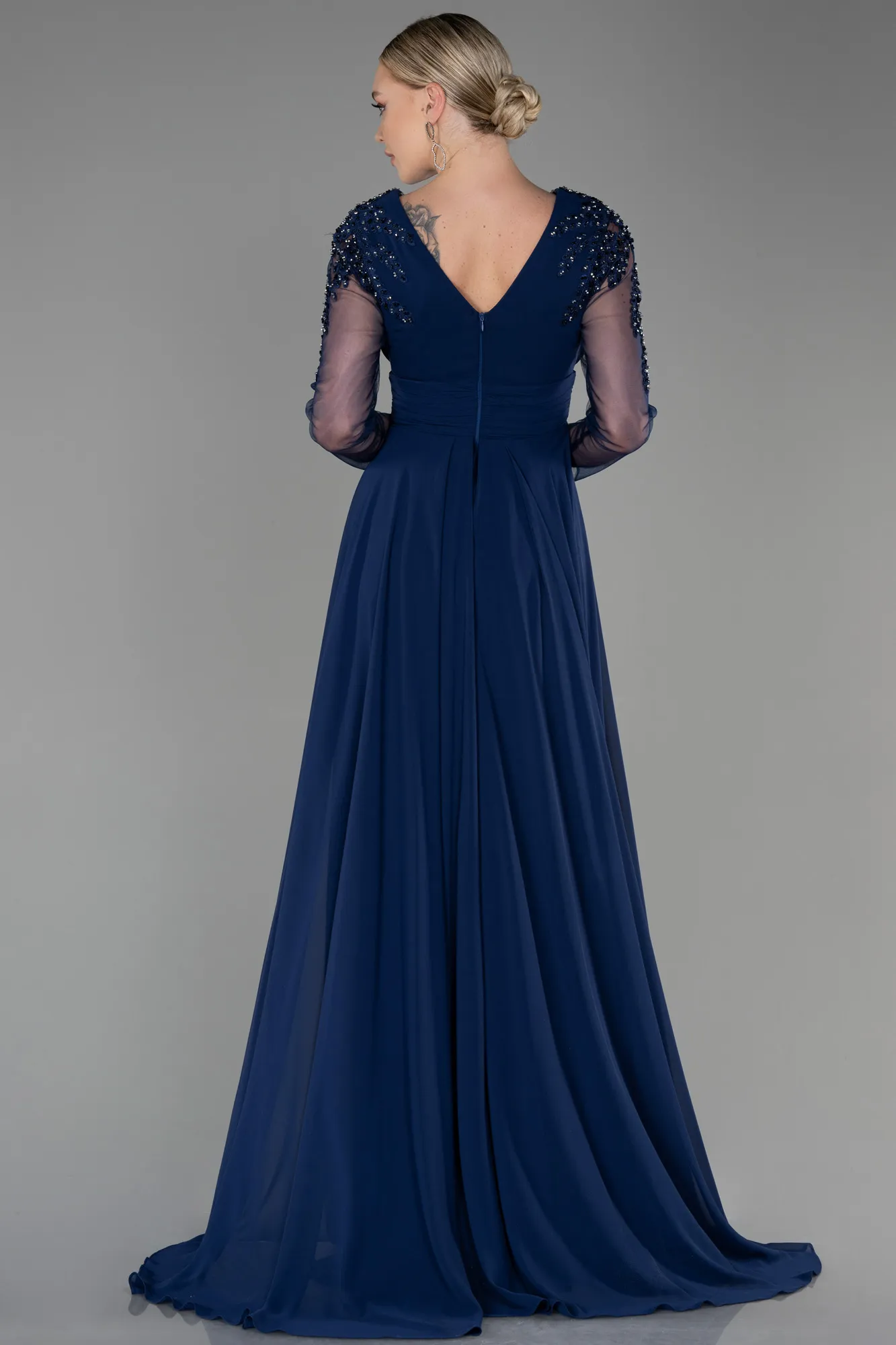 Navy Blue-Long Satin Evening Dress ABU3314