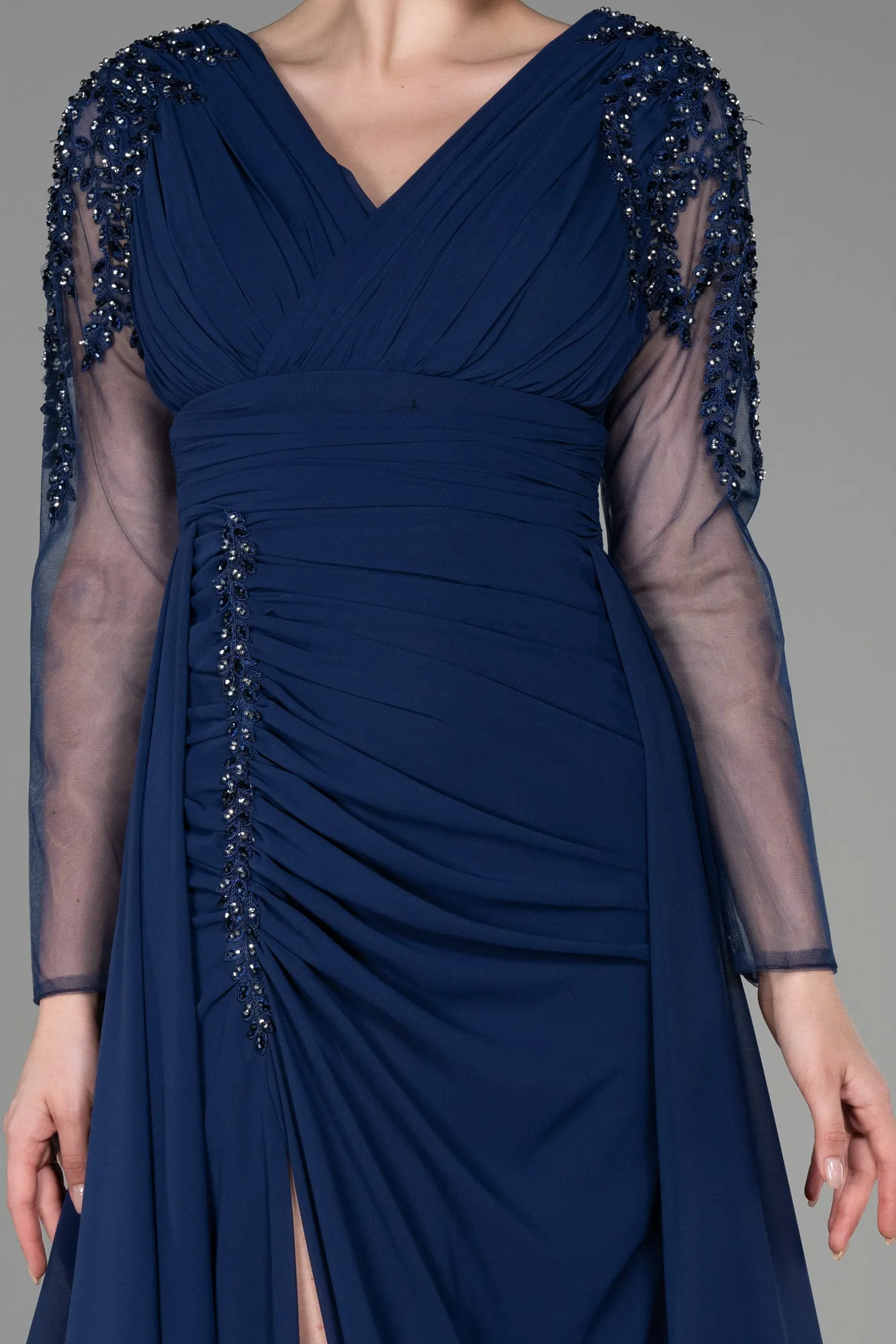 Navy Blue-Long Satin Evening Dress ABU3314