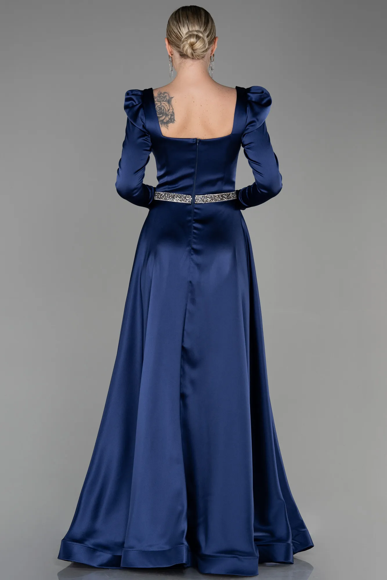 Navy Blue-Long Satin Evening Dress ABU3316