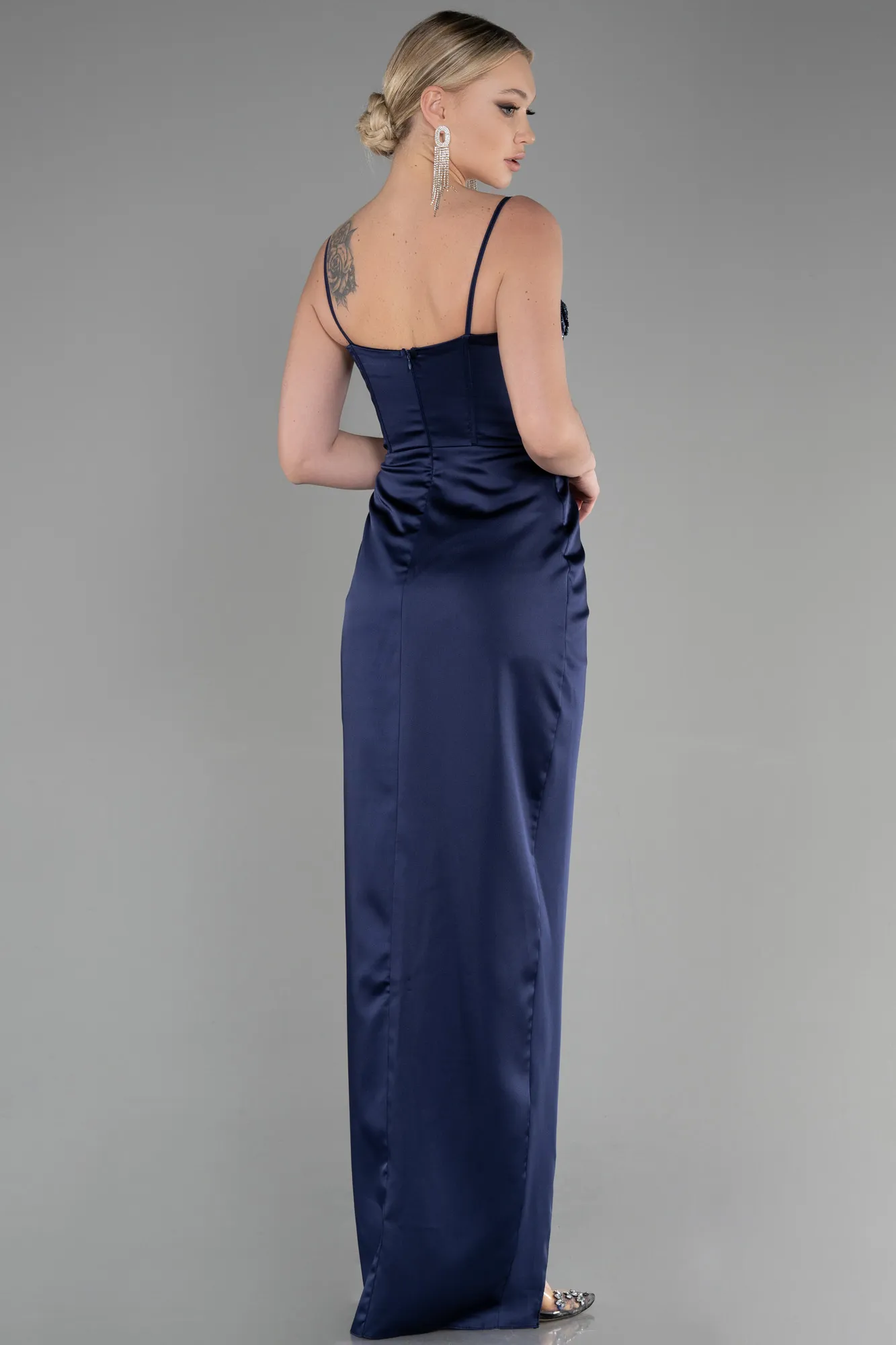 Navy Blue-Long Satin Evening Dress ABU3390