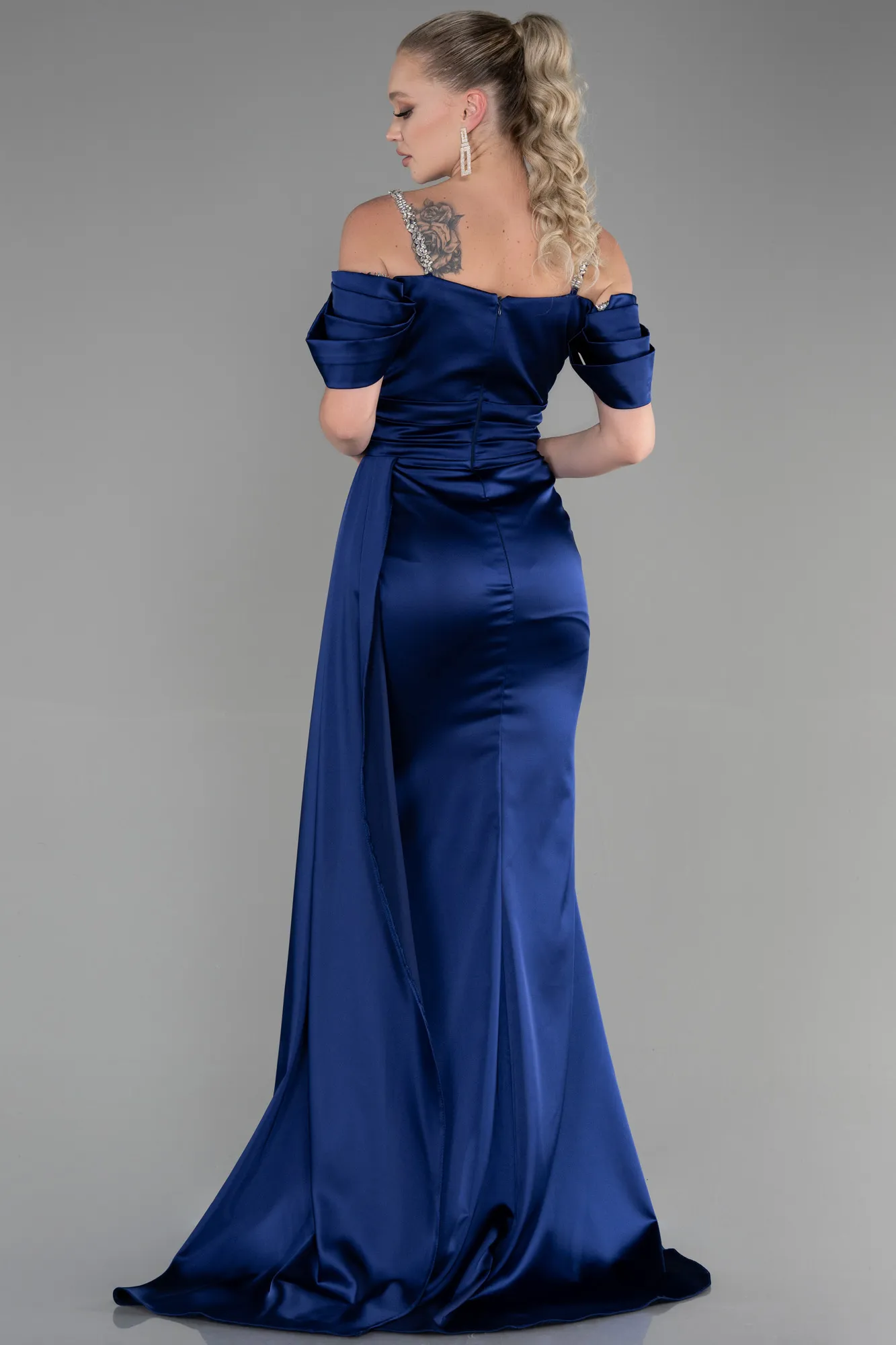 Navy Blue-Long Satin Evening Dress ABU3398