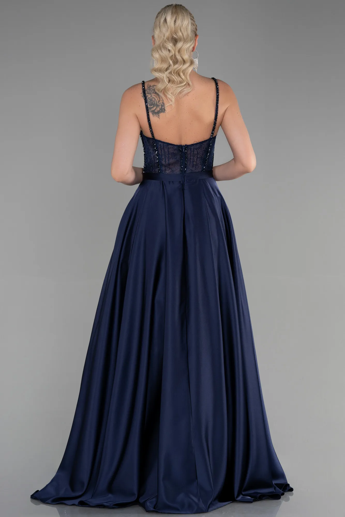 Navy Blue-Long Satin Evening Dress ABU3455