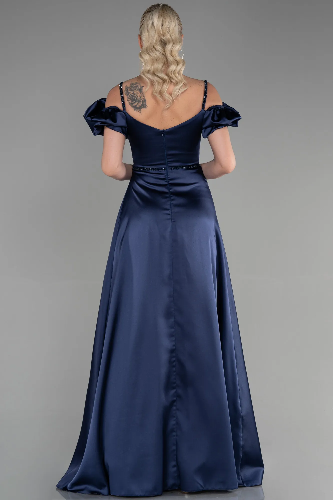 Navy Blue-Long Satin Evening Dress ABU3457