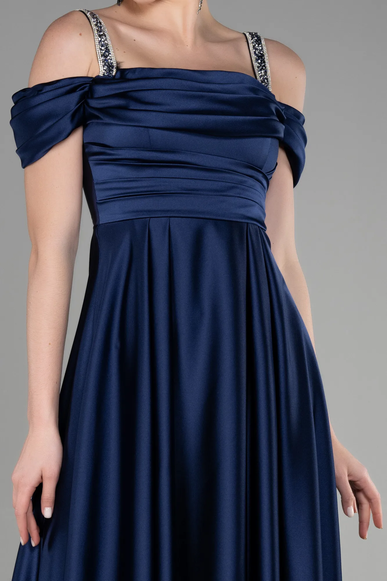 Navy Blue-Long Satin Evening Dress ABU3499