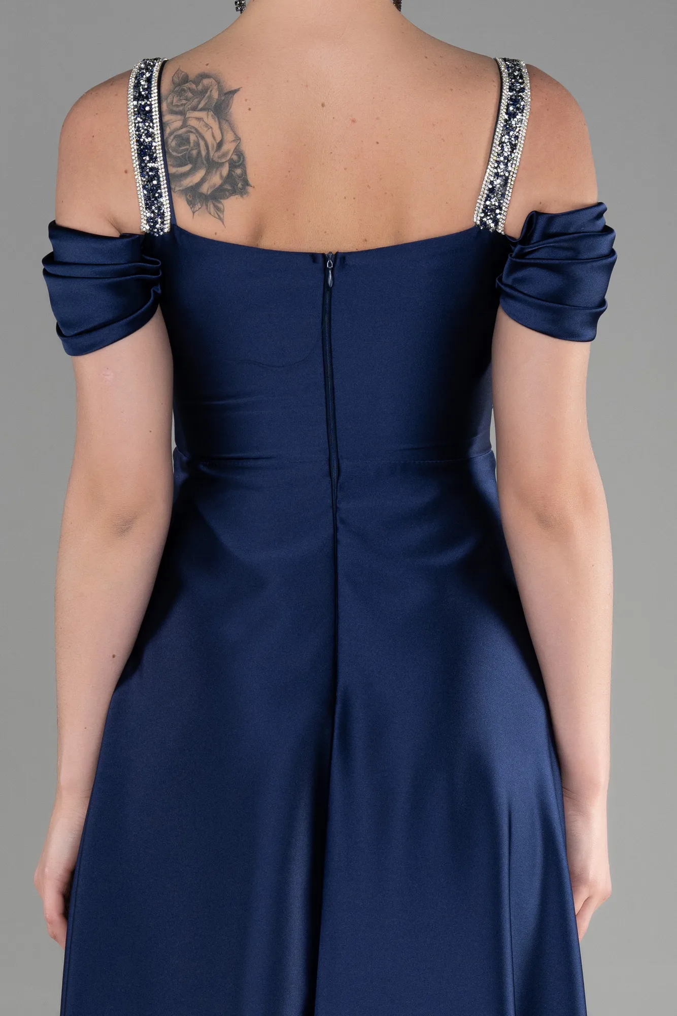 Navy Blue-Long Satin Evening Dress ABU3499