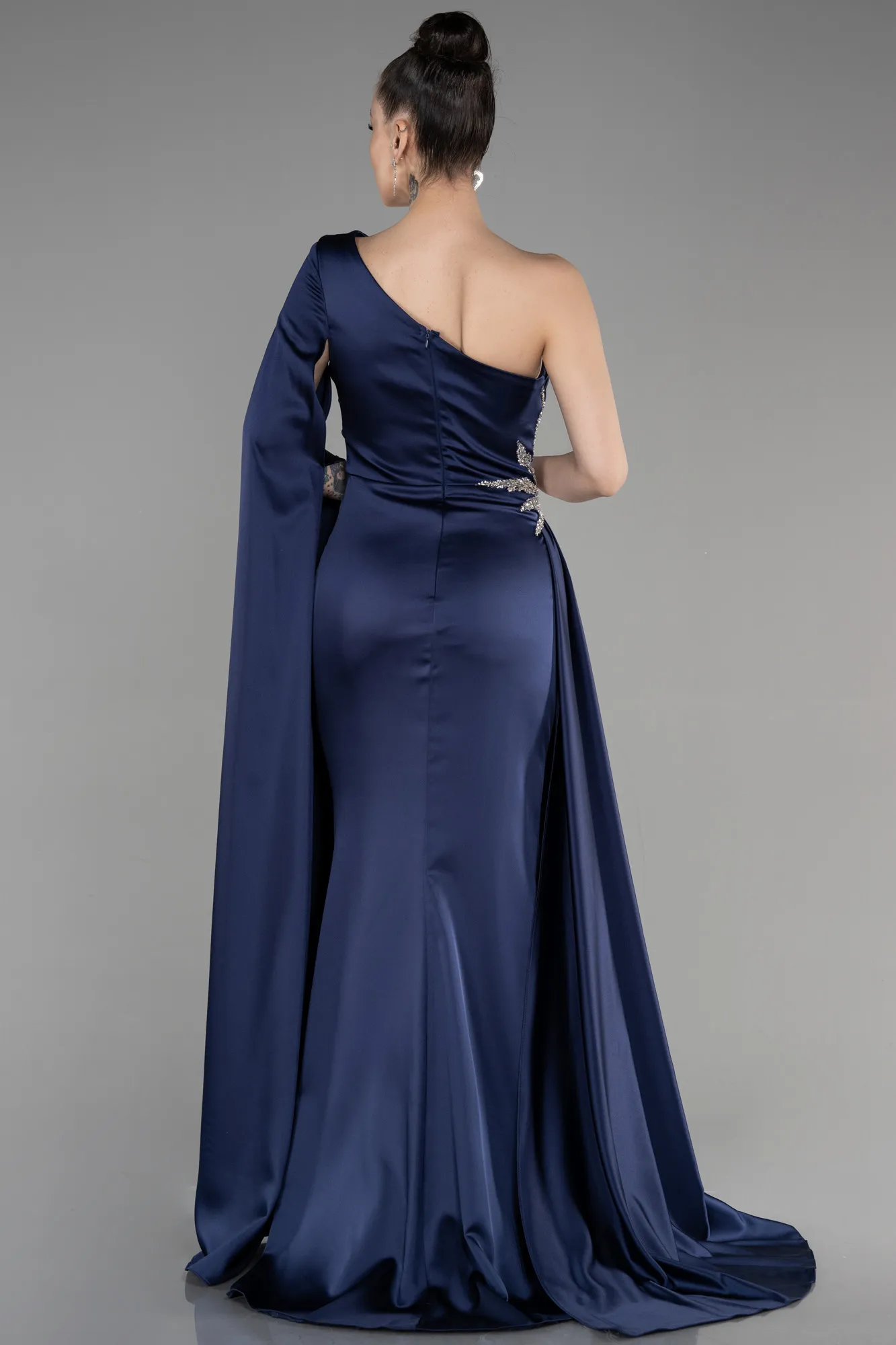 Navy Blue-Long Satin Evening Dress ABU3545