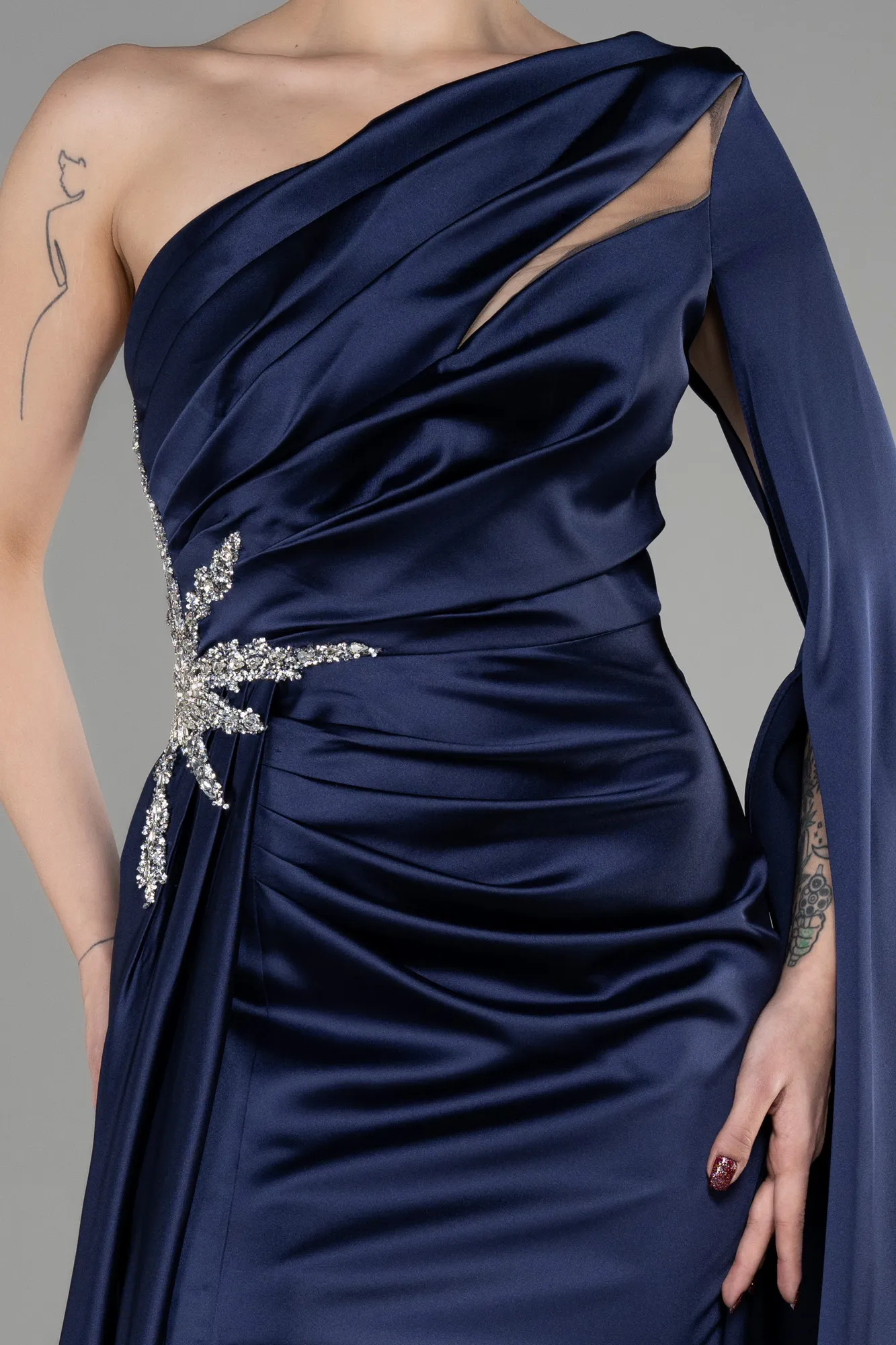 Navy Blue-Long Satin Evening Dress ABU3545