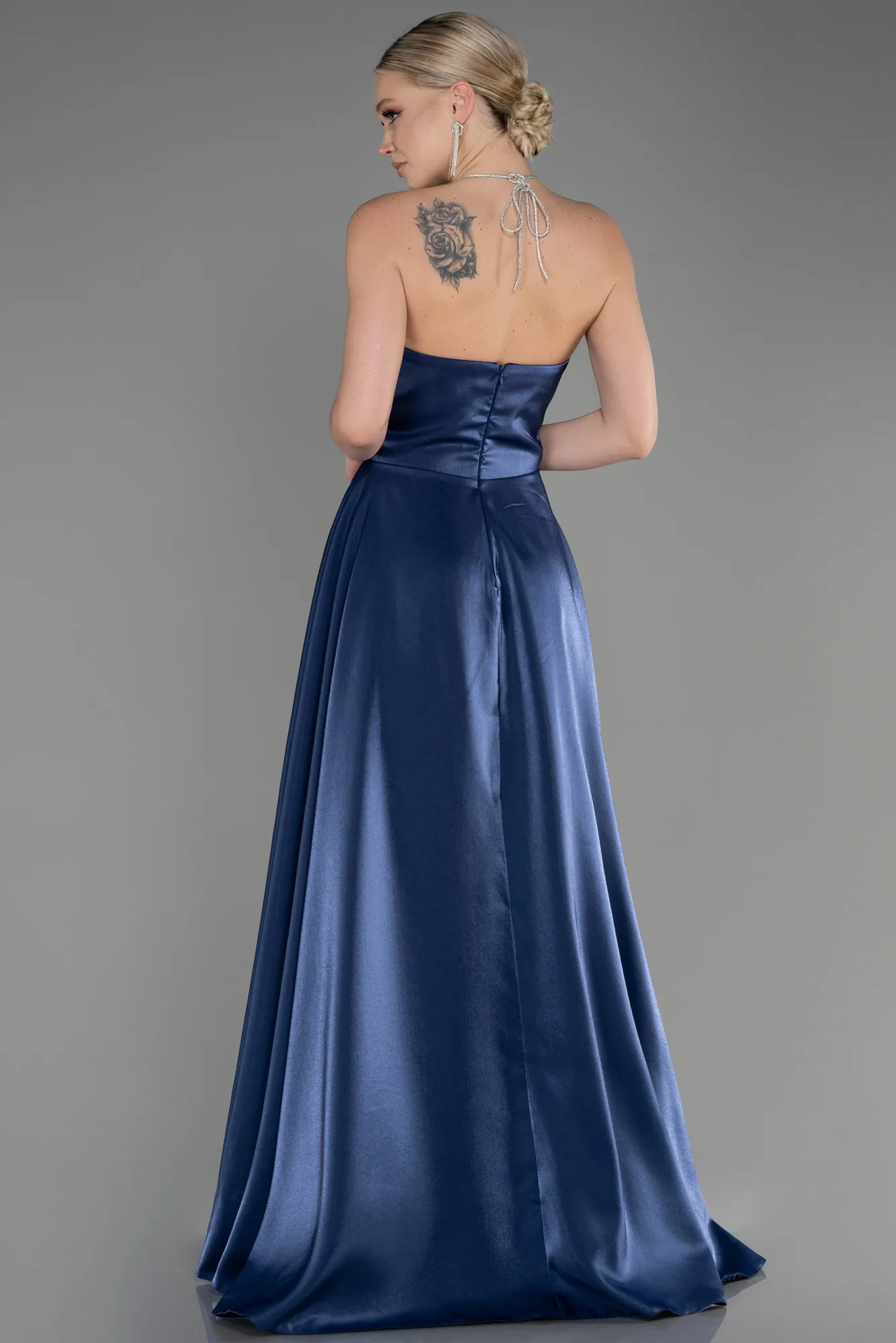 Navy Blue-Long Satin Evening Dress ABU3755