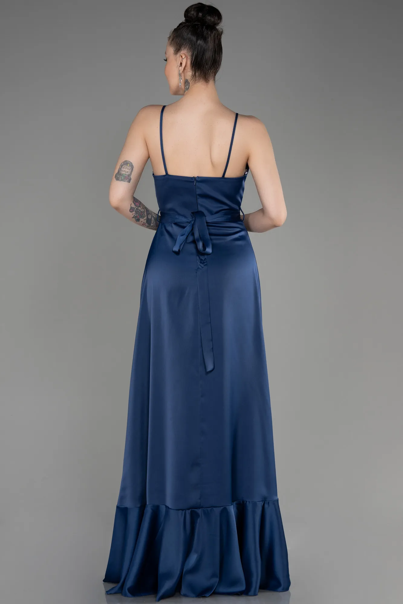 Navy Blue-Long Satin Evening Dress ABU3807