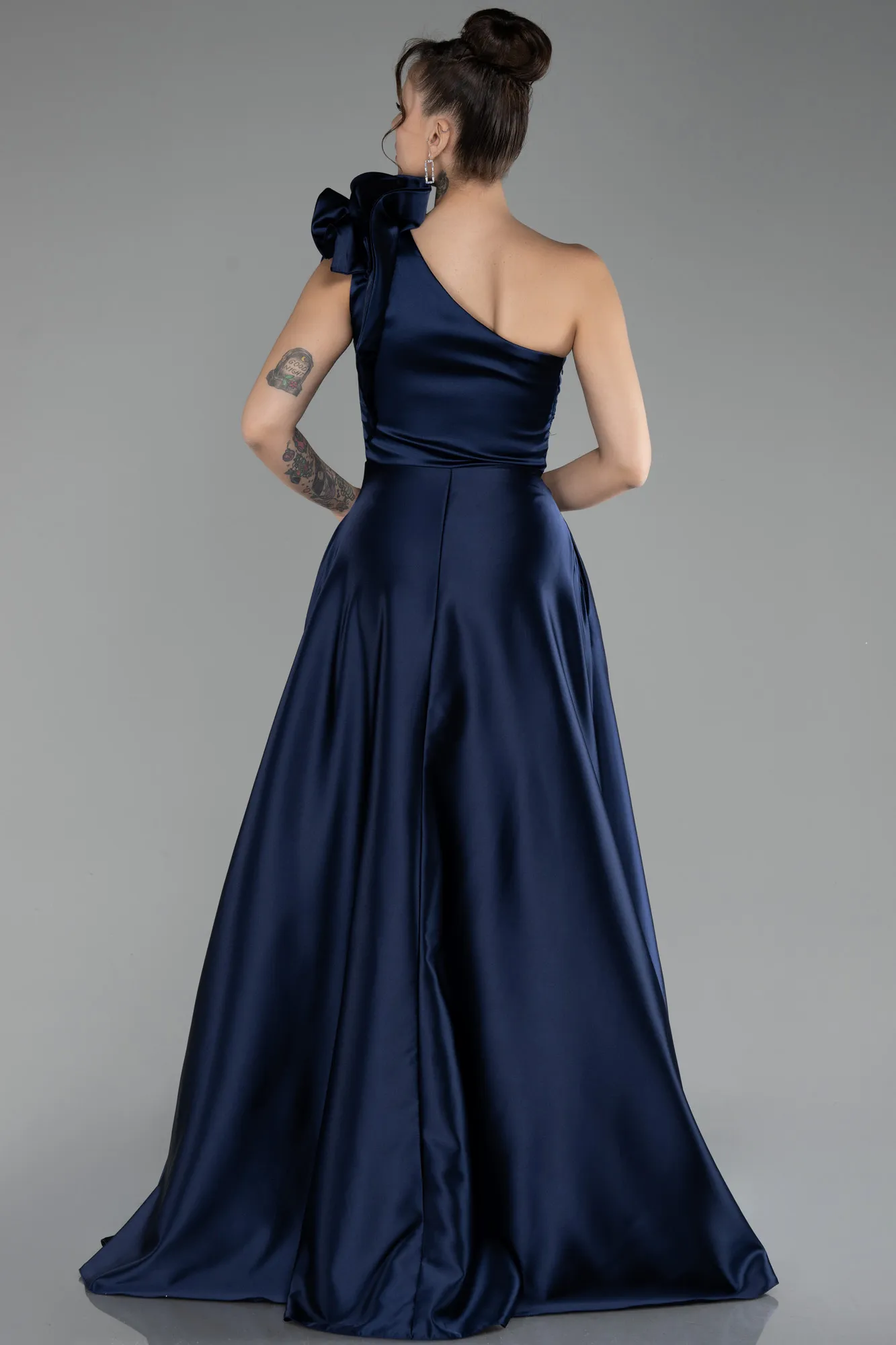 Navy Blue-Long Satin Evening Dress ABU4189