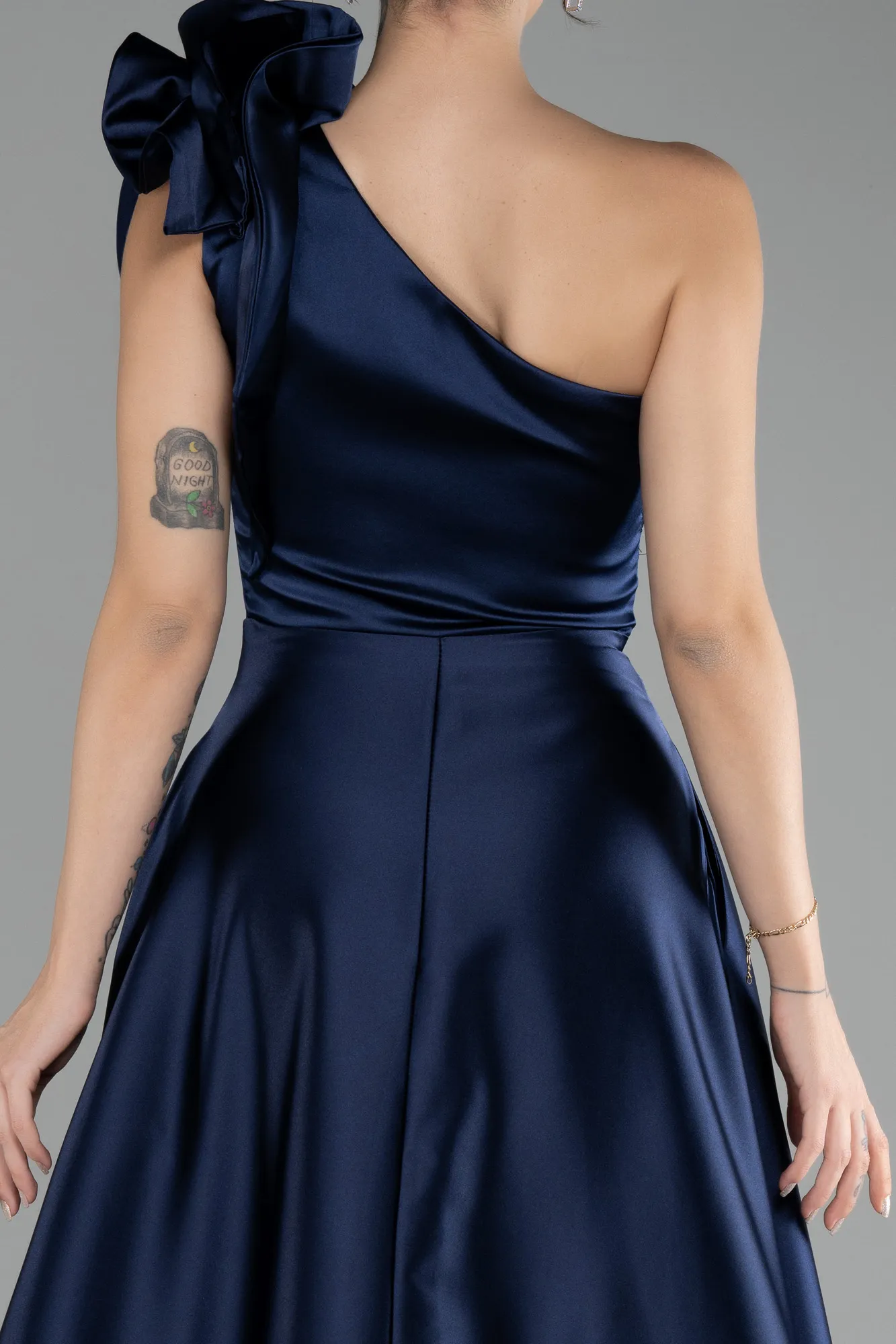 Navy Blue-Long Satin Evening Dress ABU4189