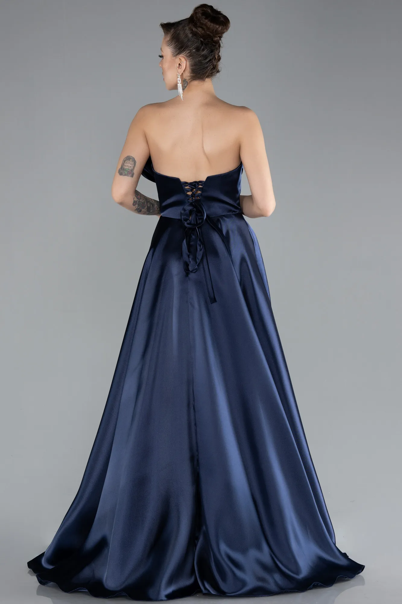 Navy Blue-Long Satin Evening Dress ABU4222