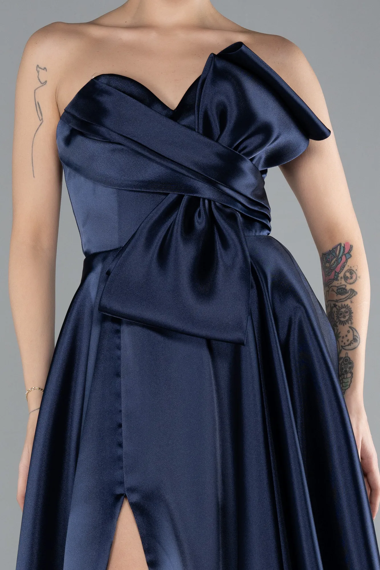 Navy Blue-Long Satin Evening Dress ABU4222