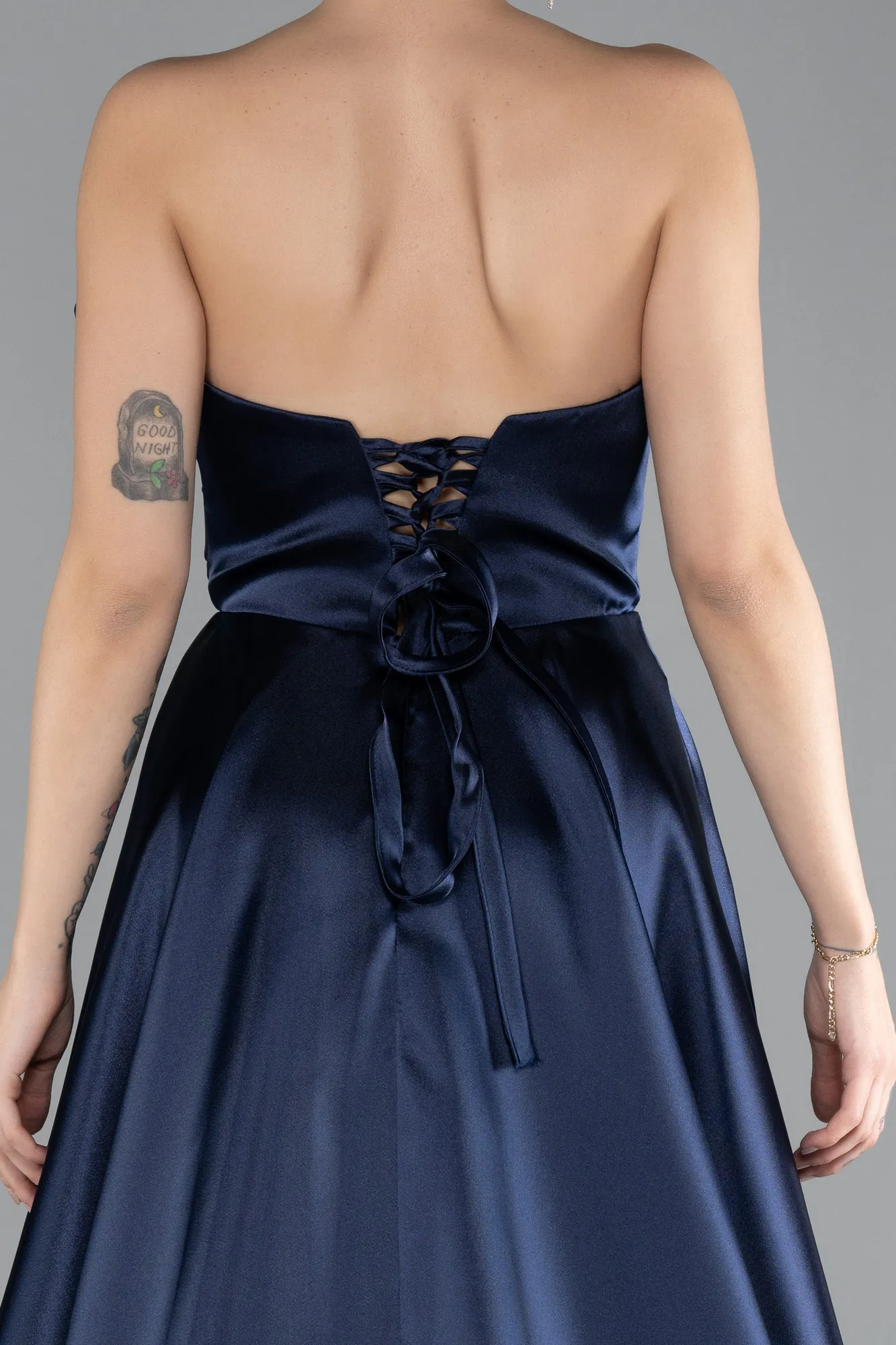 Navy Blue-Long Satin Evening Dress ABU4222