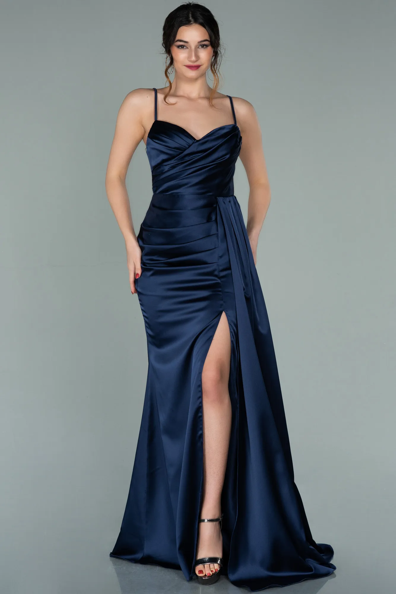 Navy Blue-Long Satin Mermaid Evening Dress ABU1894