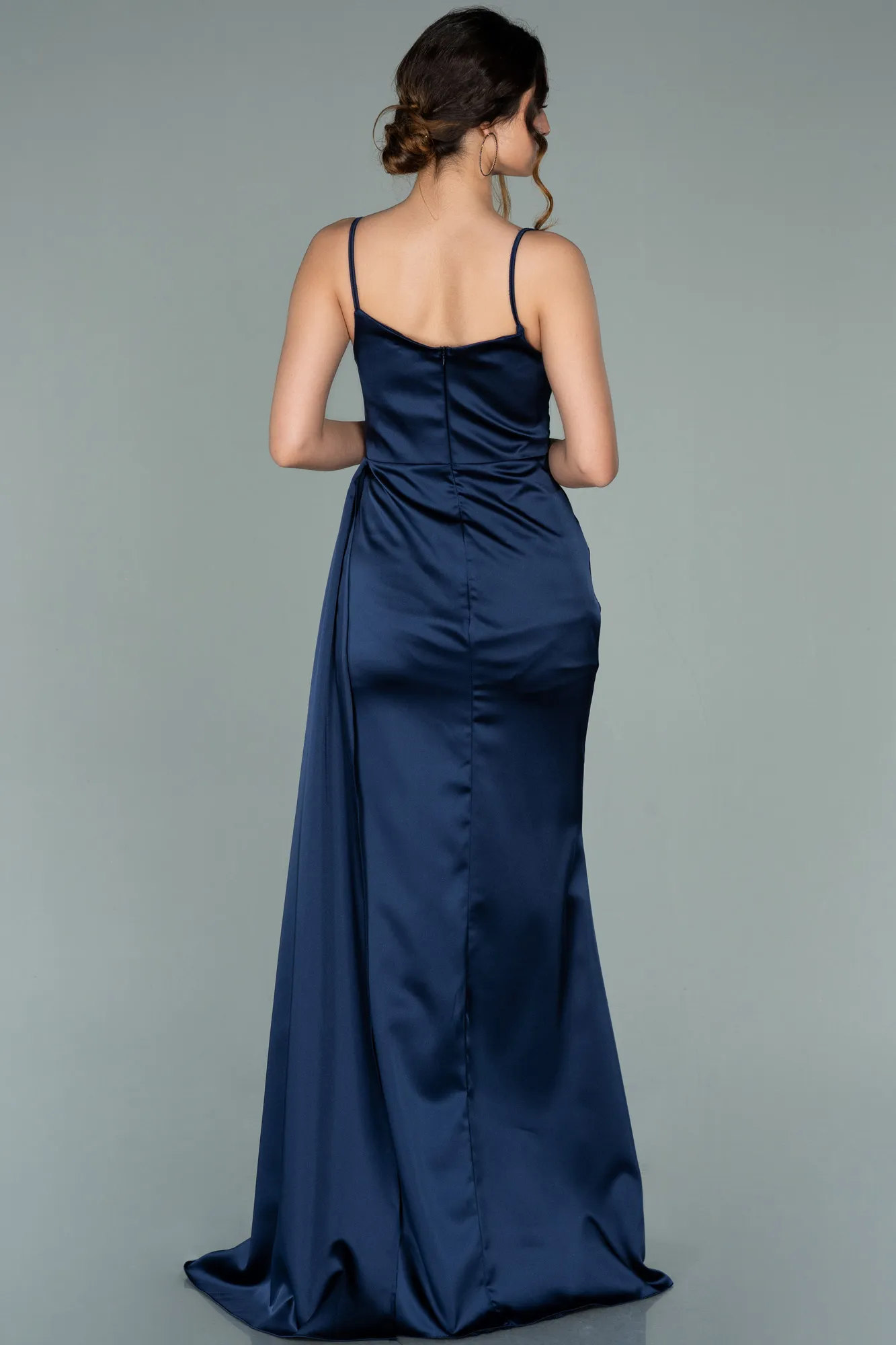 Navy Blue-Long Satin Mermaid Evening Dress ABU1894