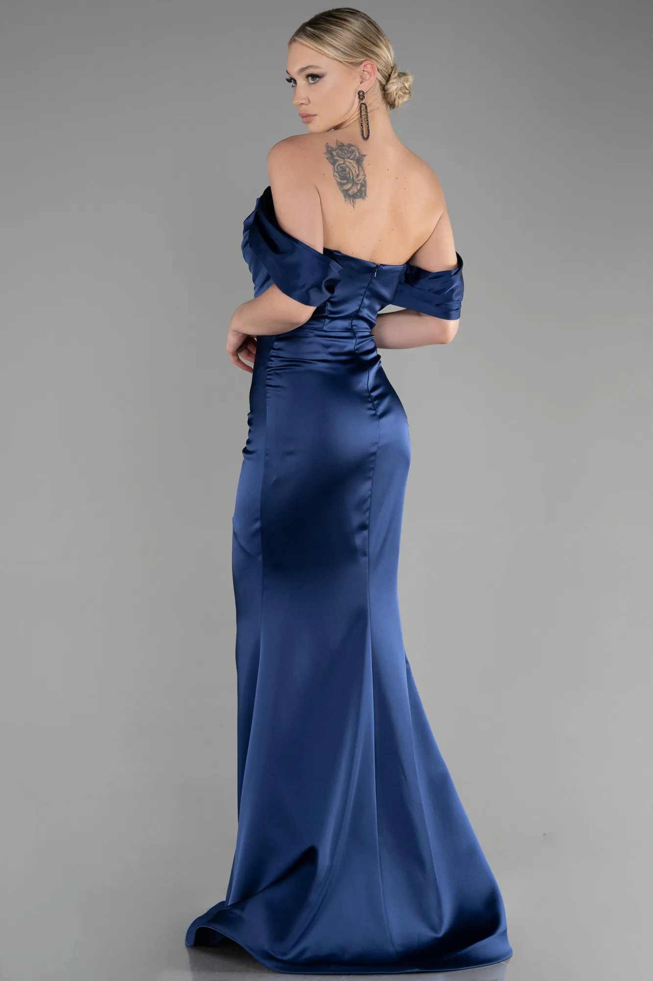 Navy Blue-Long Satin Mermaid Evening Dress ABU3479