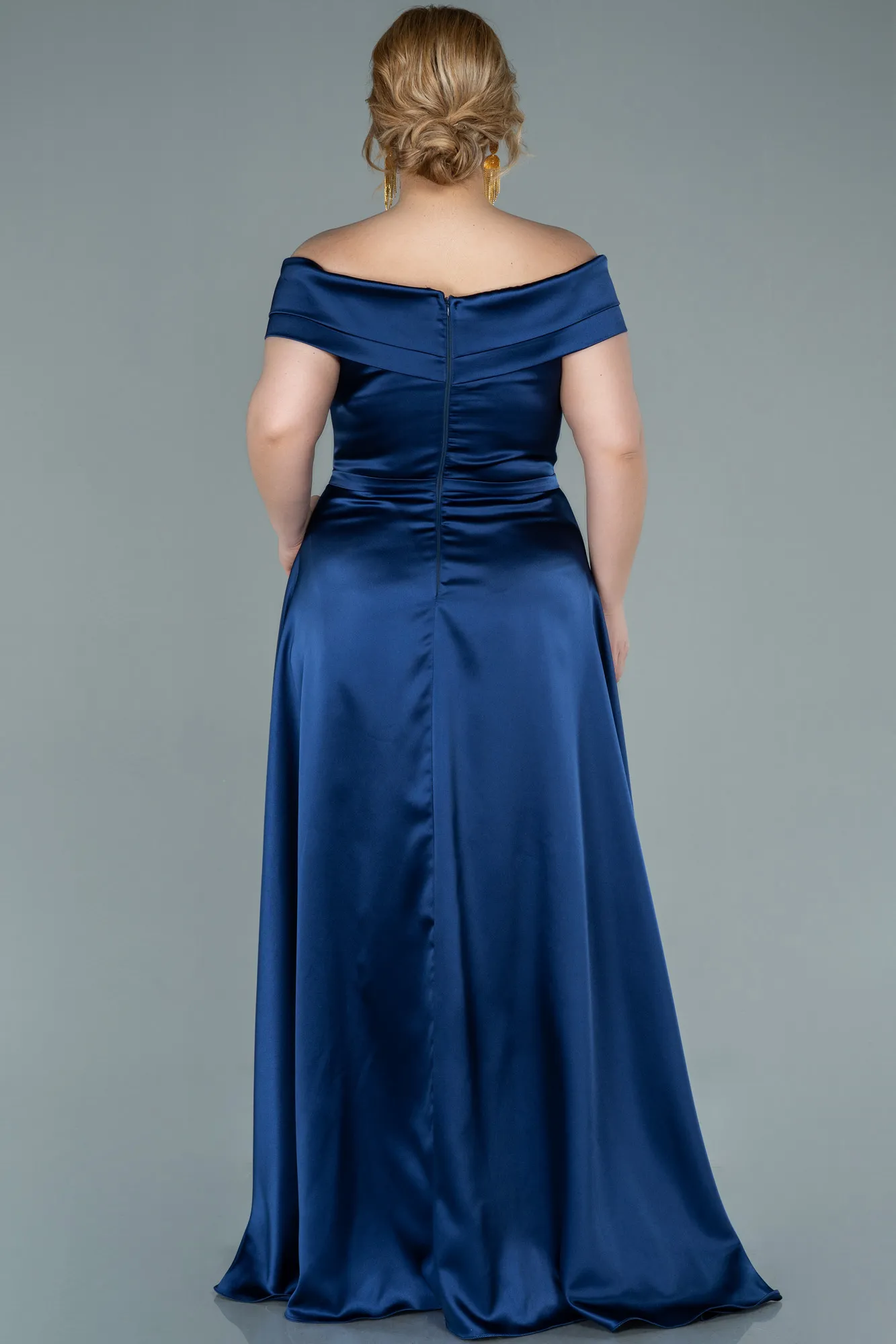 Navy Blue-Long Satin Plus Size Evening Dress ABU2355