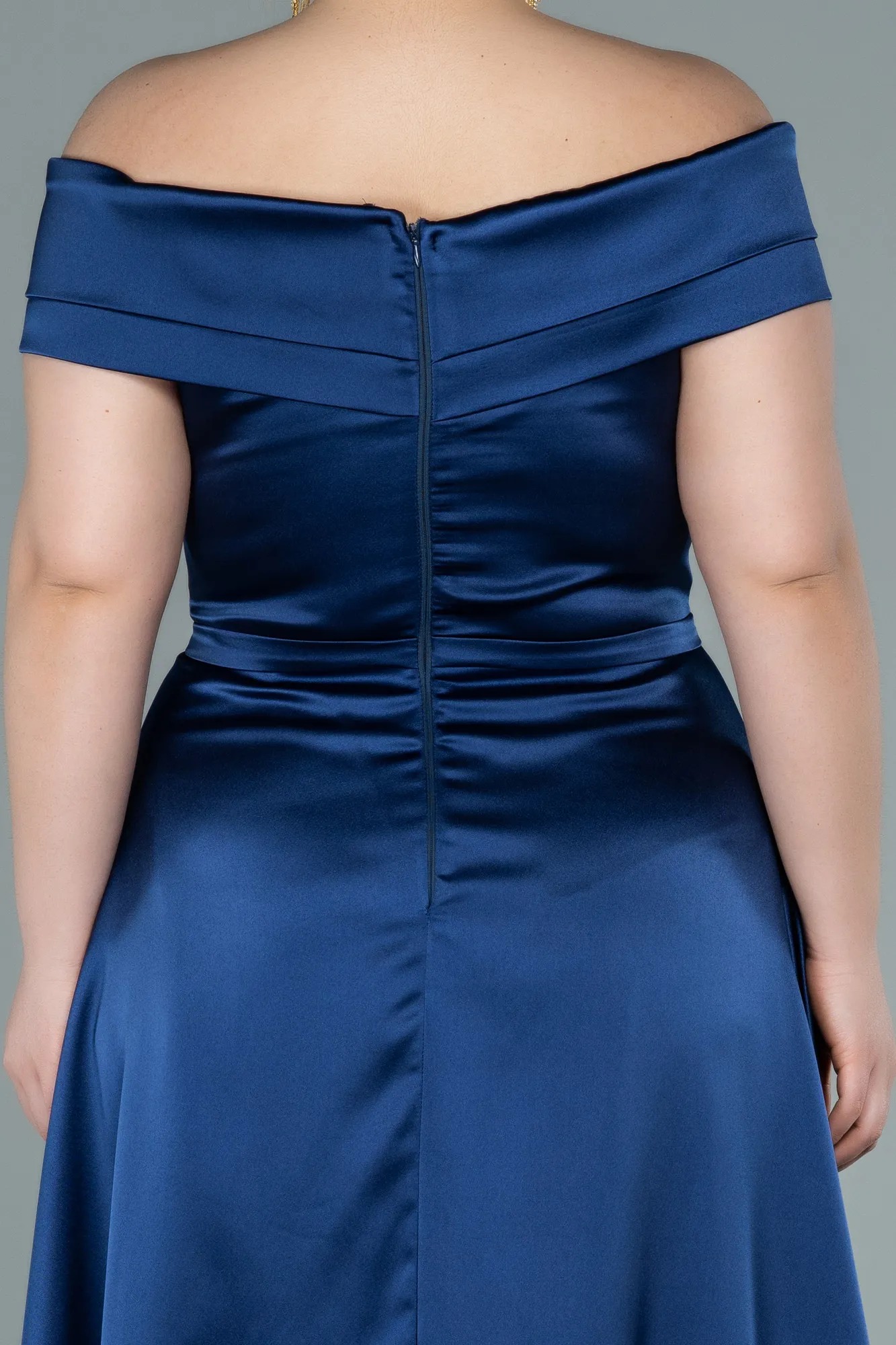 Navy Blue-Long Satin Plus Size Evening Dress ABU2355