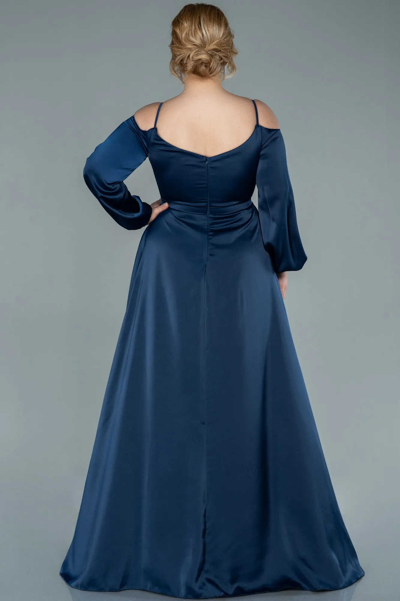 Navy Blue-Long Satin Plus Size Evening Dress ABU2358
