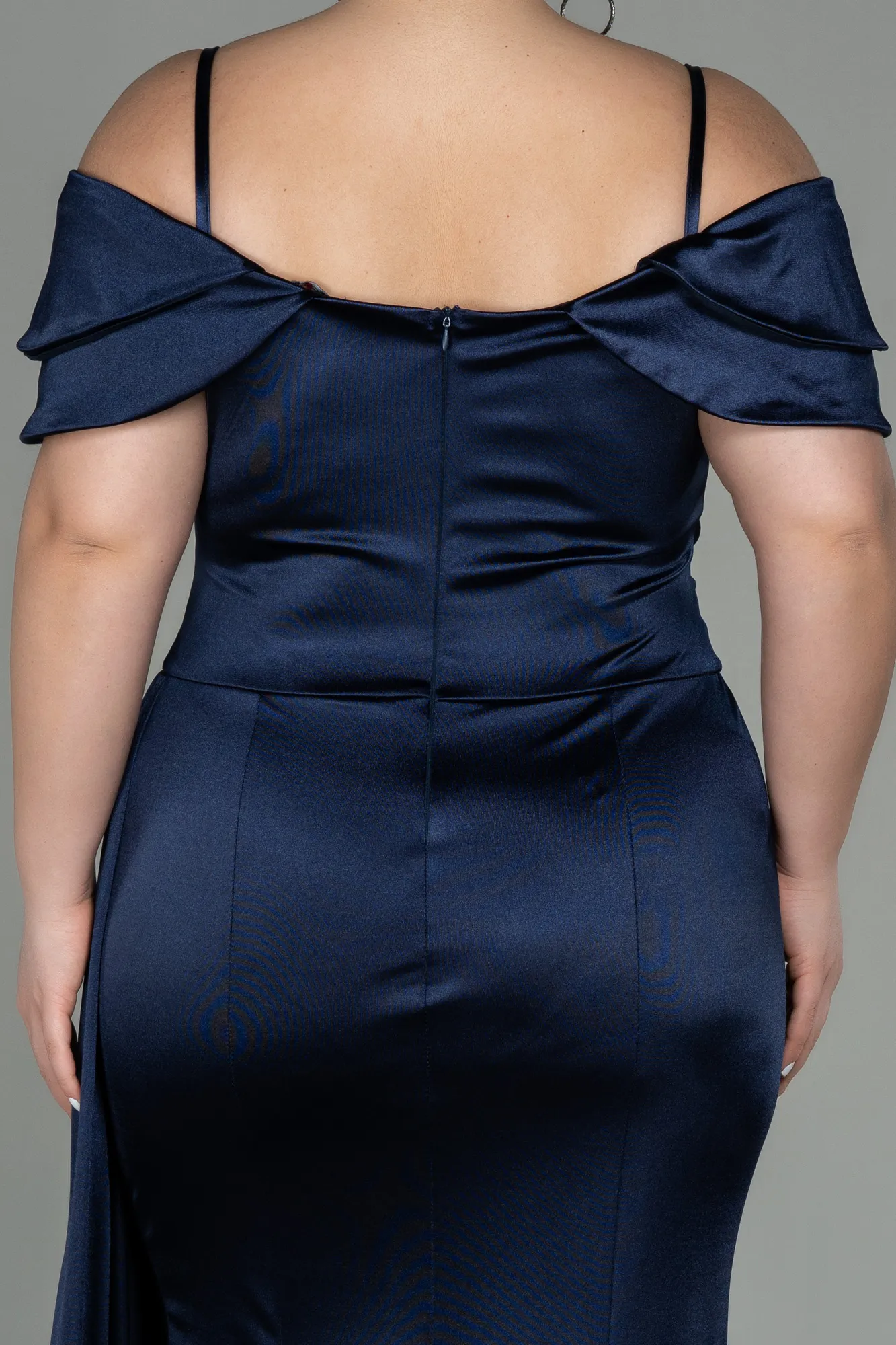 Navy Blue-Long Satin Plus Size Evening Dress ABU2855