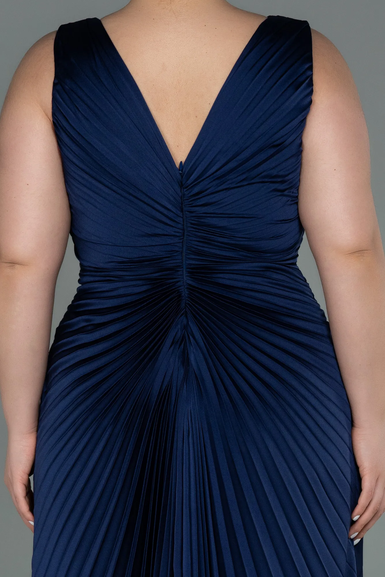 Navy Blue-Long Satin Plus Size Evening Dress ABU3076