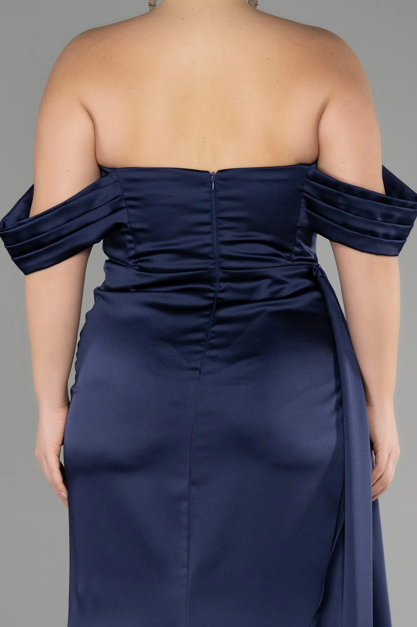 Navy Blue-Long Satin Plus Size Evening Dress ABU3515