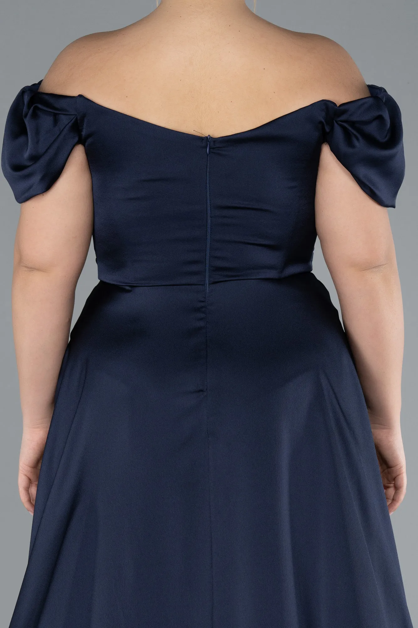 Navy Blue-Long Satin Plus Size Evening Dress ABU4576