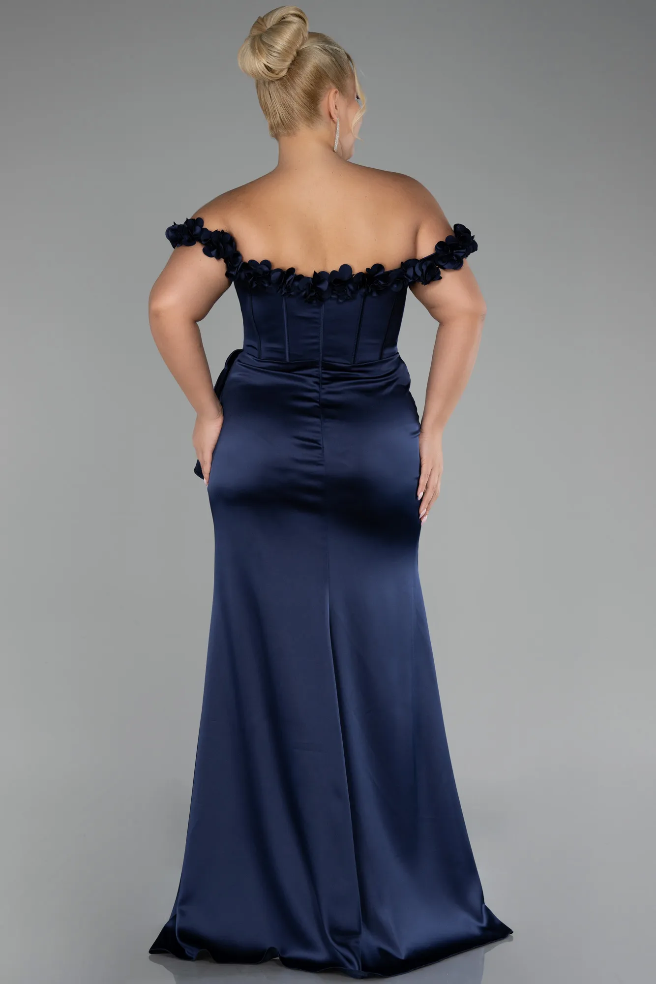 Navy Blue-Long Satin Plus Size Evening Gown ABU4046