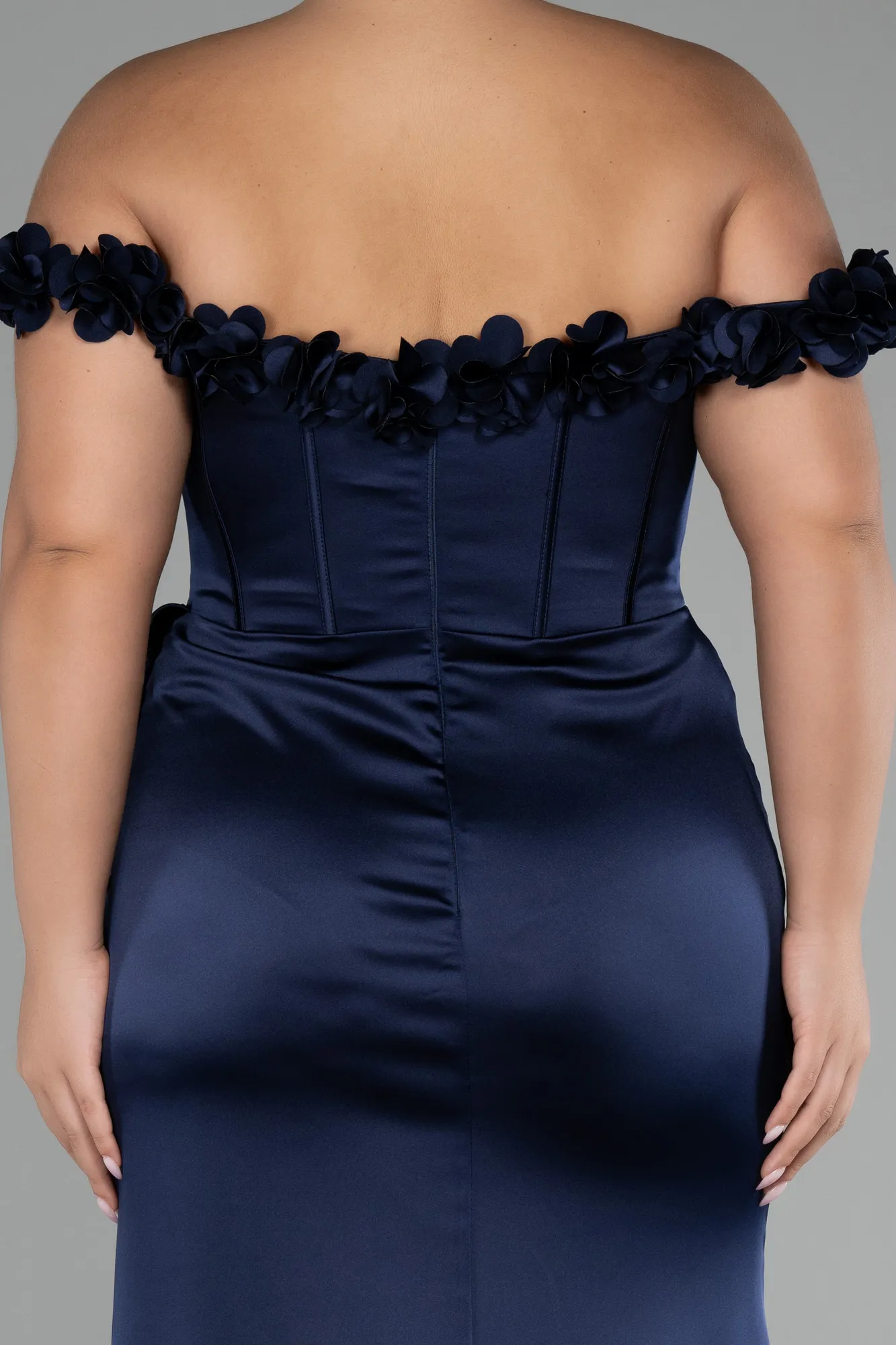 Navy Blue-Long Satin Plus Size Evening Gown ABU4046