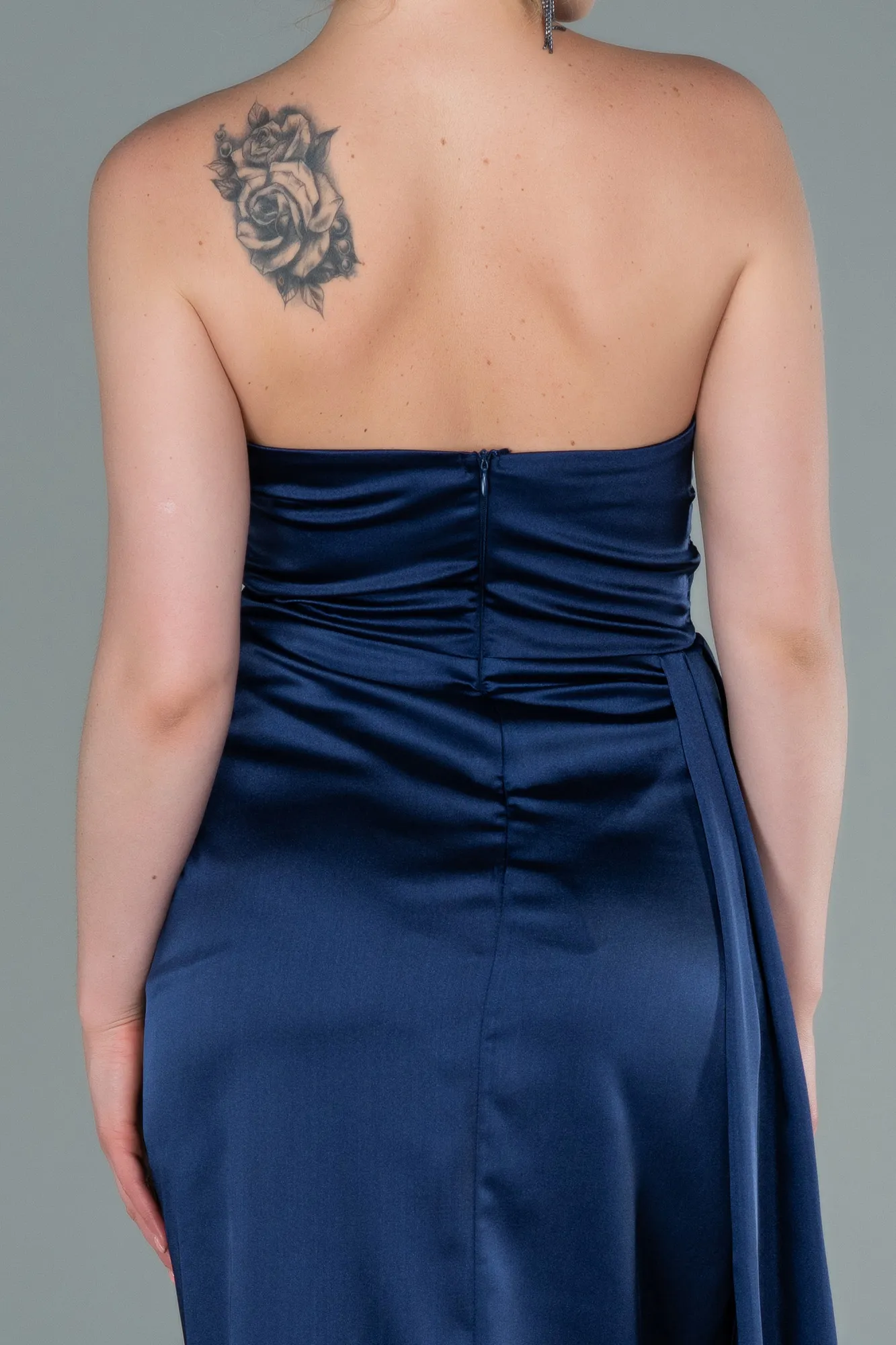 Navy Blue-Long Satin Prom Gown ABU2340