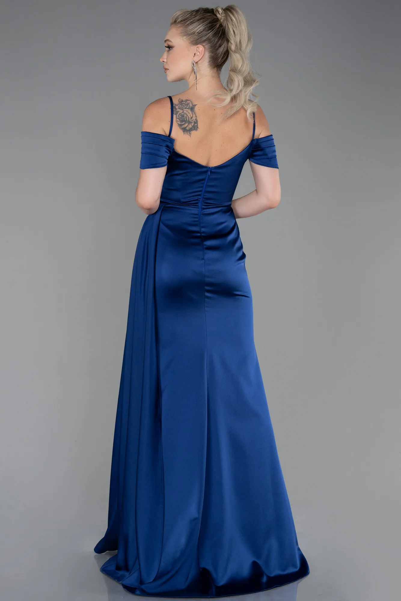 Navy Blue-Long Satin Prom Gown ABU3249