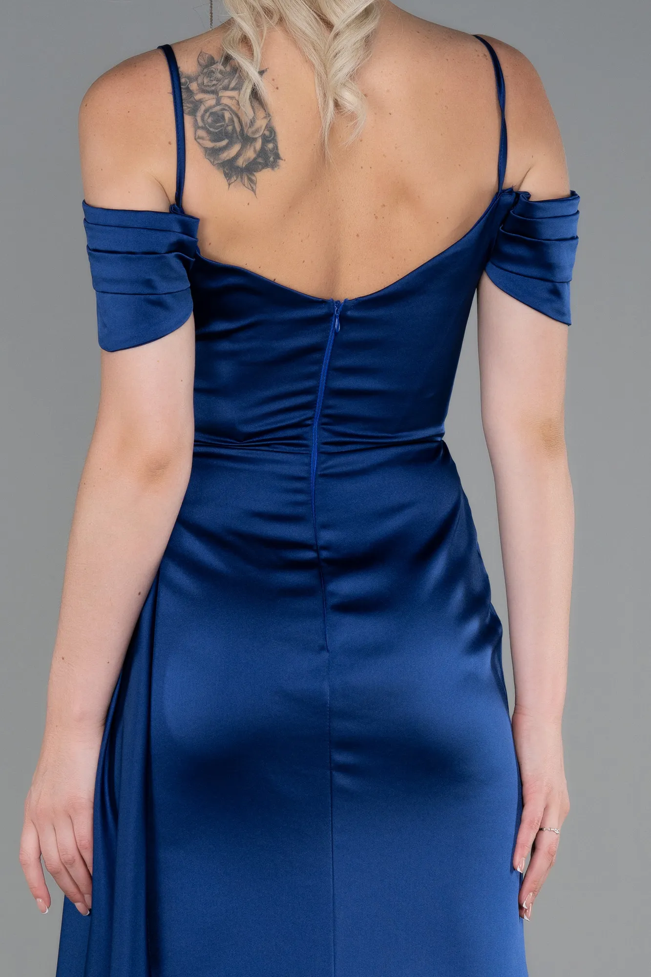 Navy Blue-Long Satin Prom Gown ABU3249