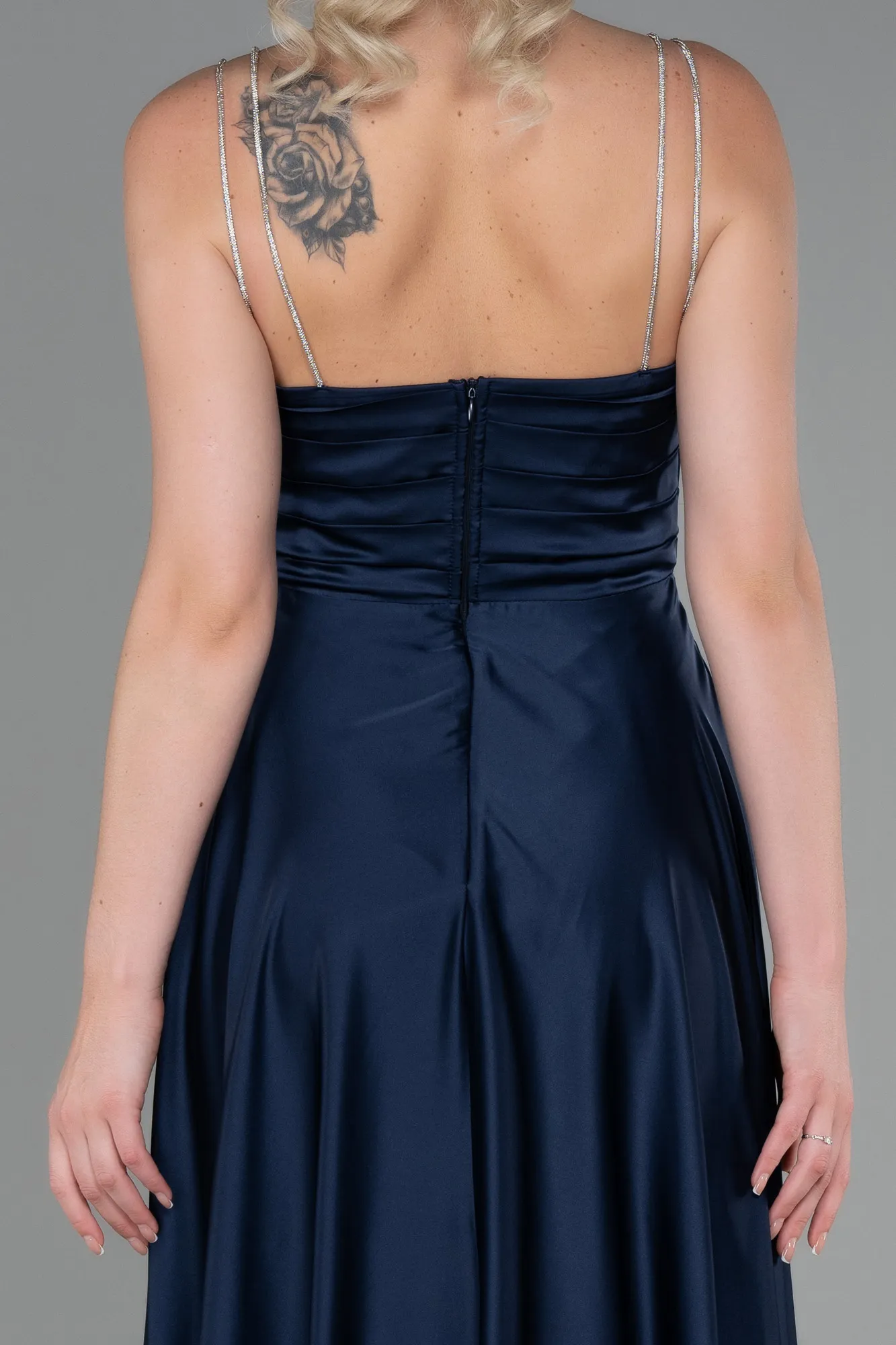 Navy Blue-Long Satin Prom Gown ABU3275