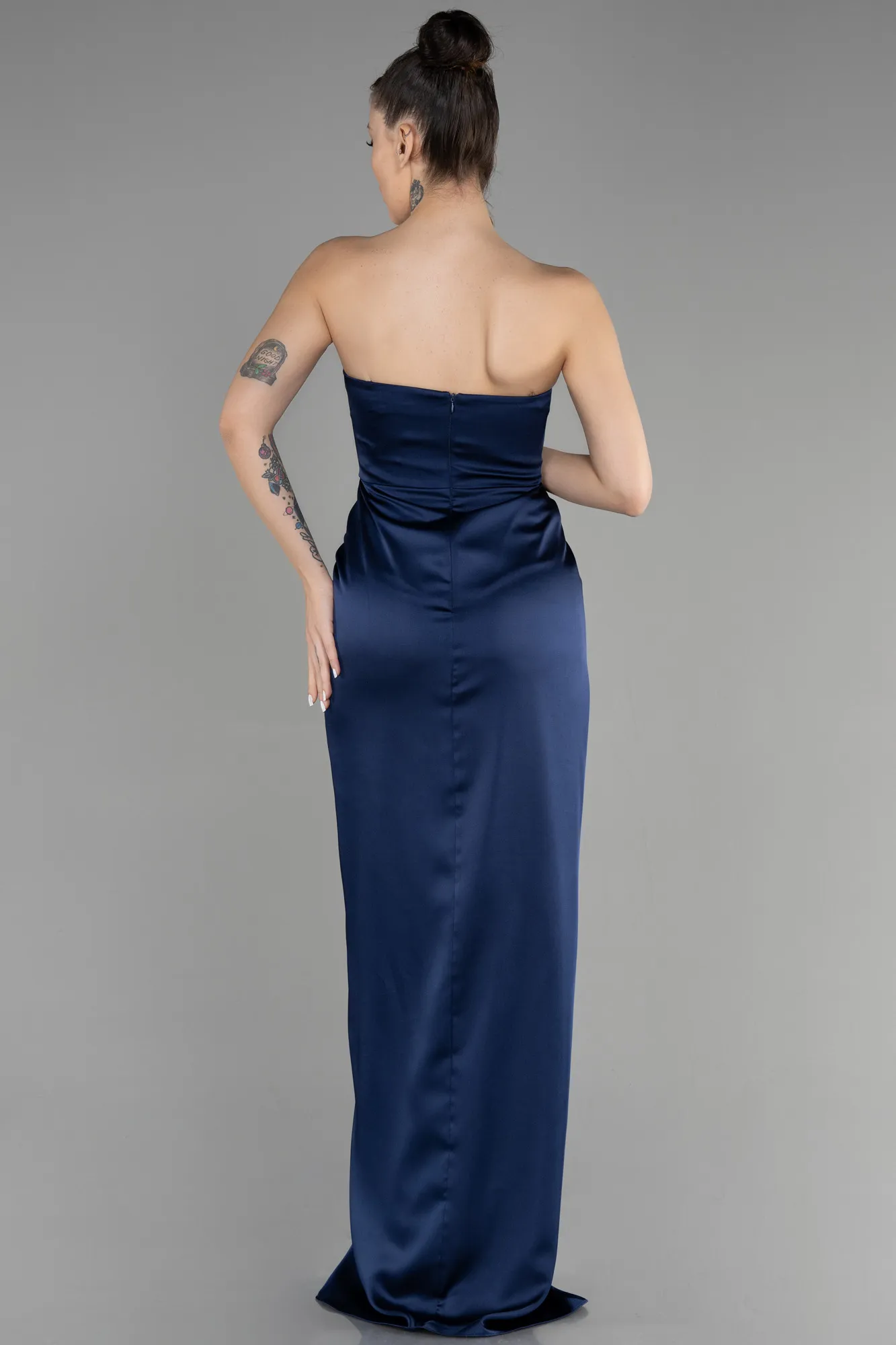 Navy Blue-Long Satin Prom Gown ABU3474