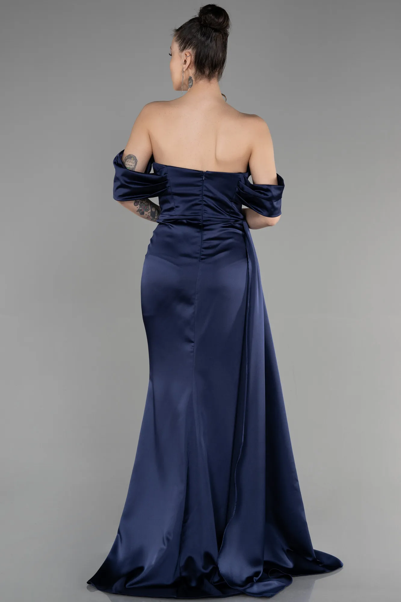 Navy Blue-Long Satin Prom Gown ABU3514