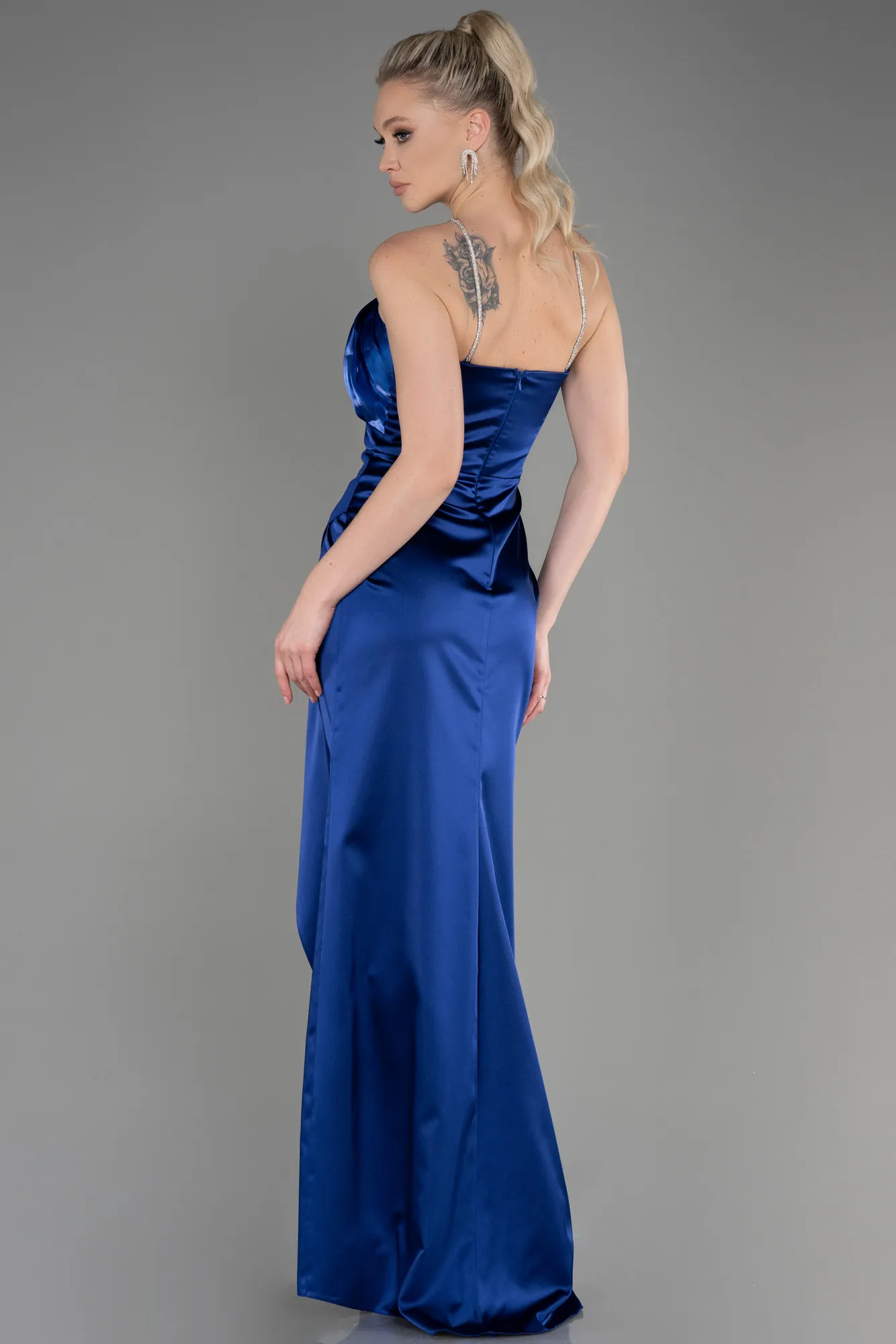 Navy Blue-Long Satin Prom Gown ABU3525