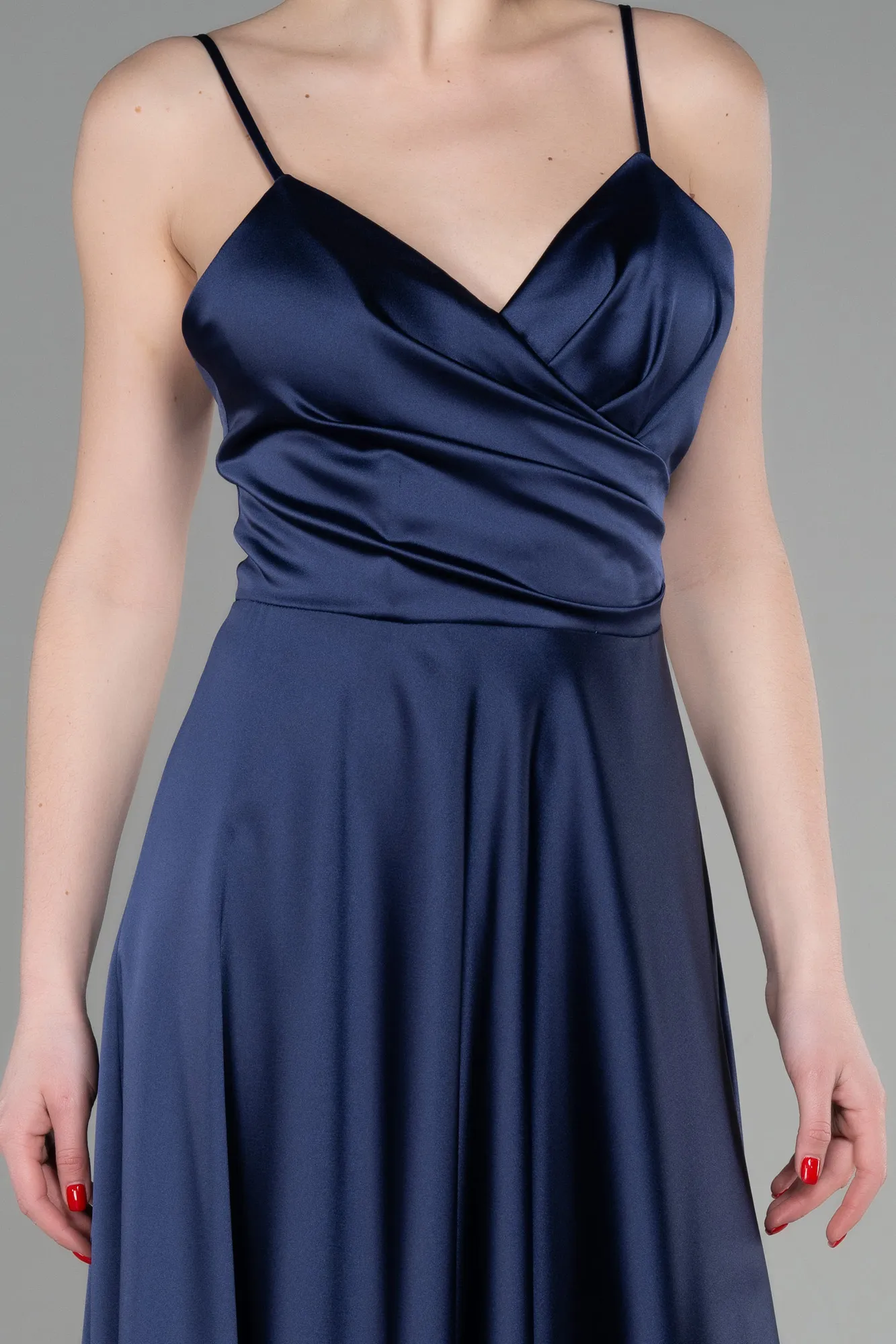 Navy Blue-Long Satin Prom Gown ABU3610