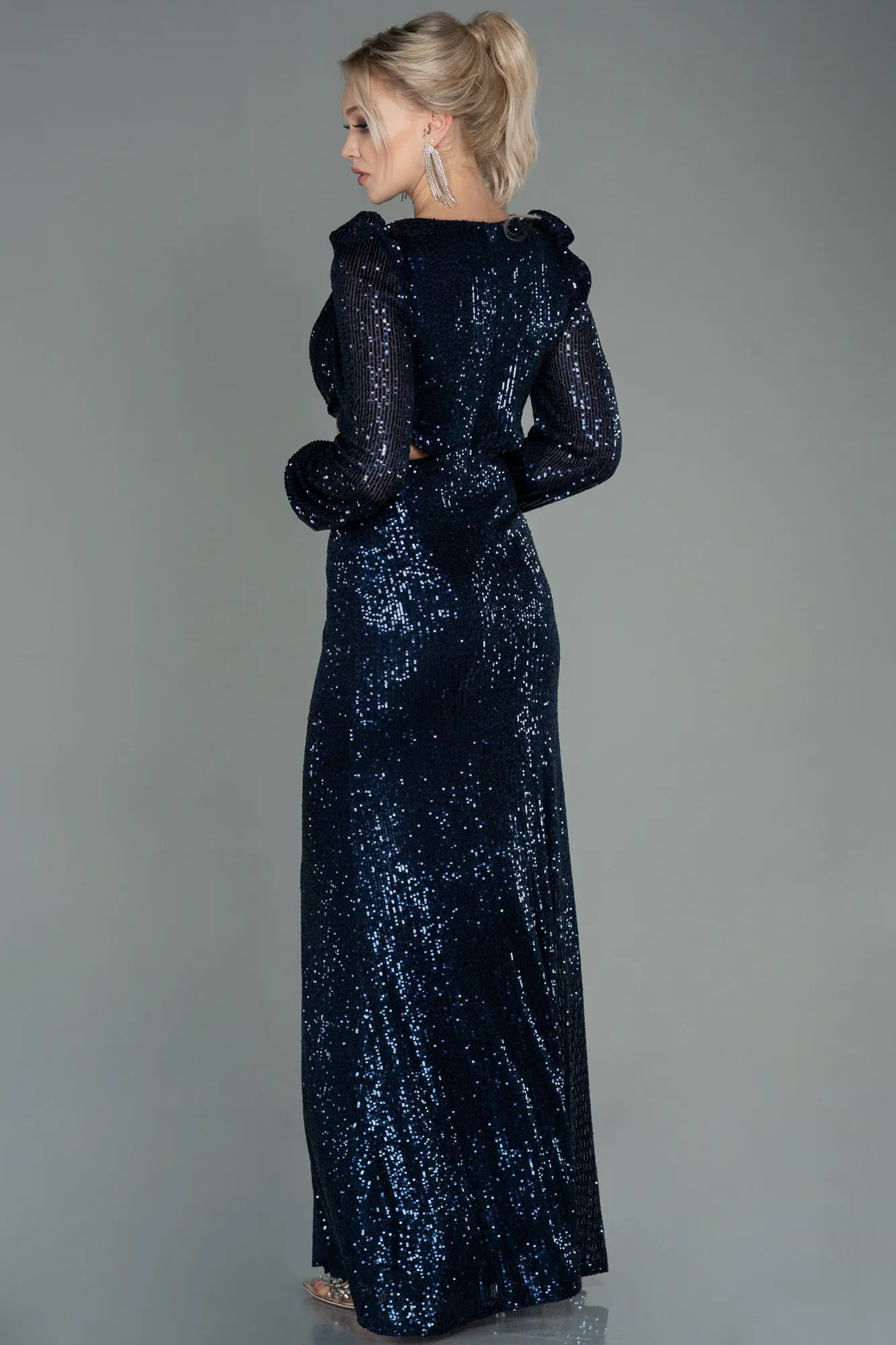 Navy Blue-Long Scaly Evening Dress ABU2784