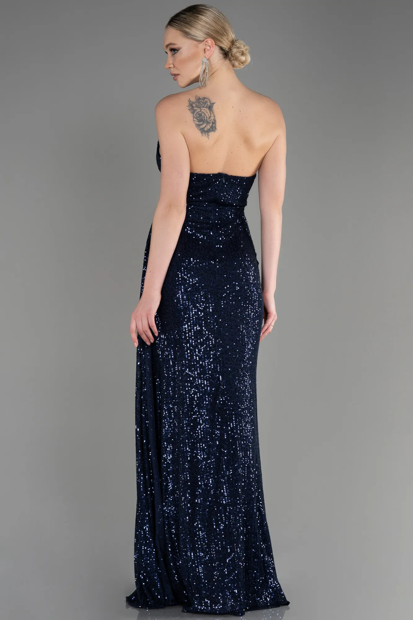 Navy Blue-Long Scaly Evening Dress ABU3134