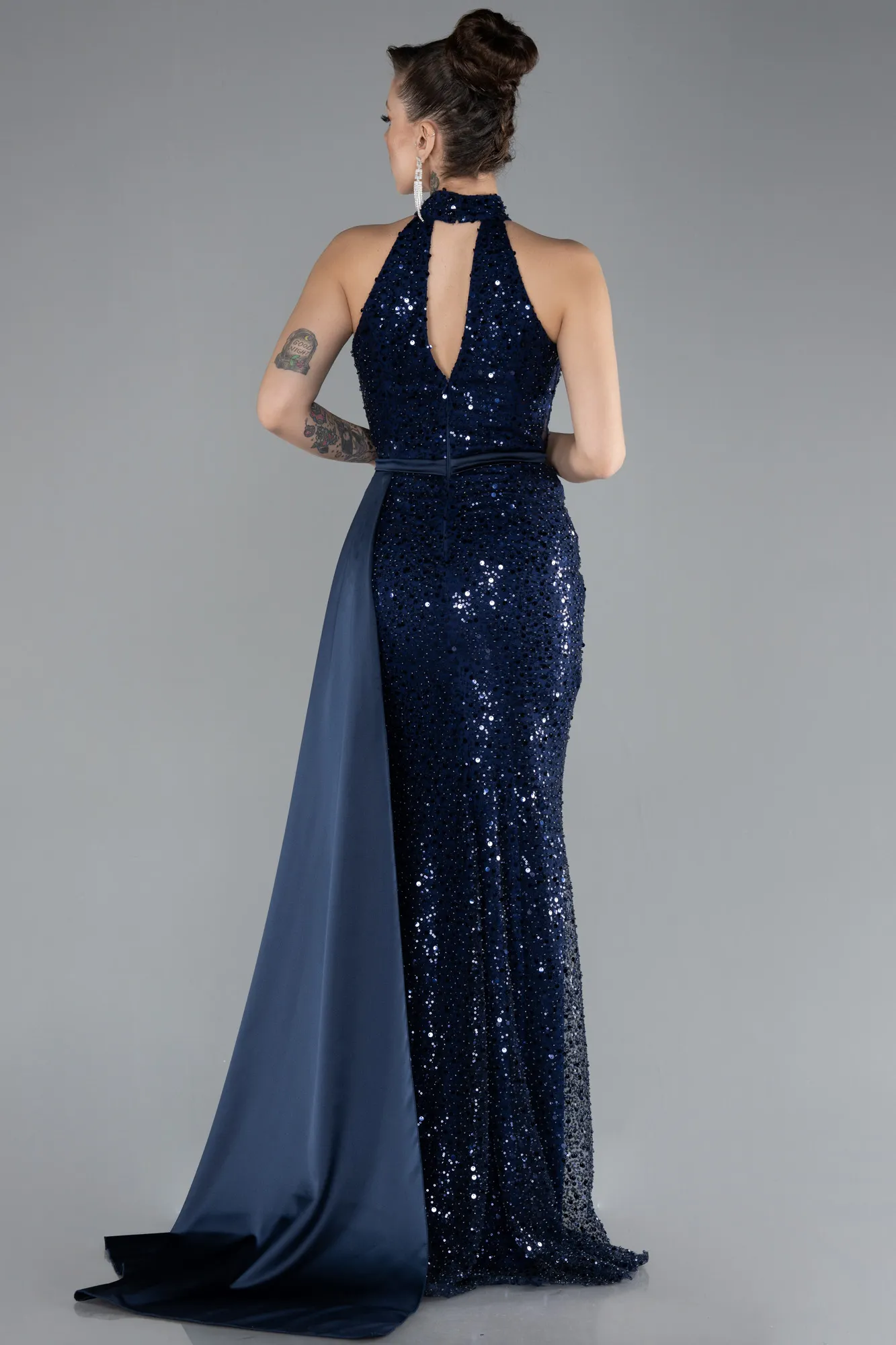 Navy Blue-Long Scaly Evening Dress ABU3888