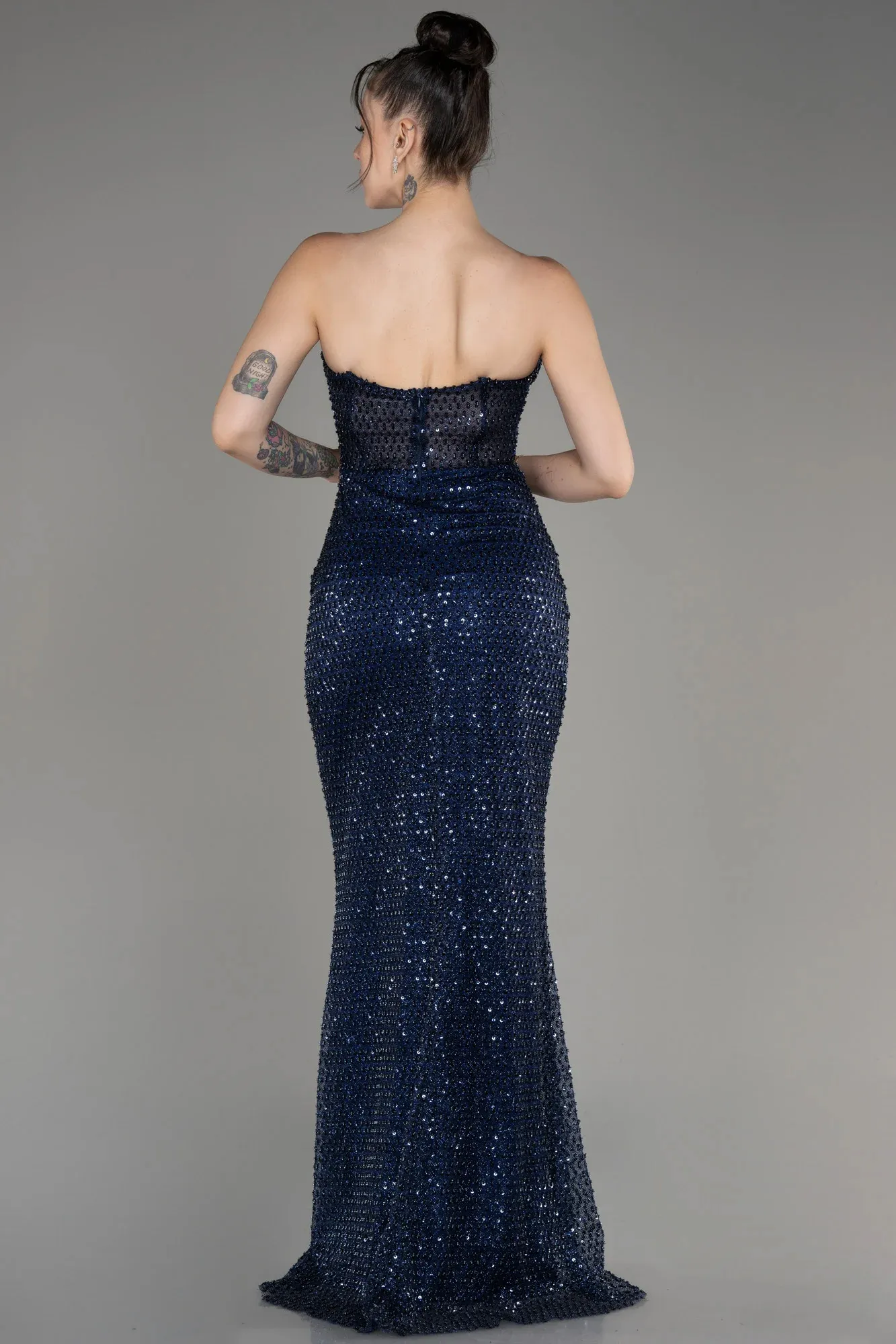 Navy Blue-Long Scaly Mermaid Evening Gown ABU3970