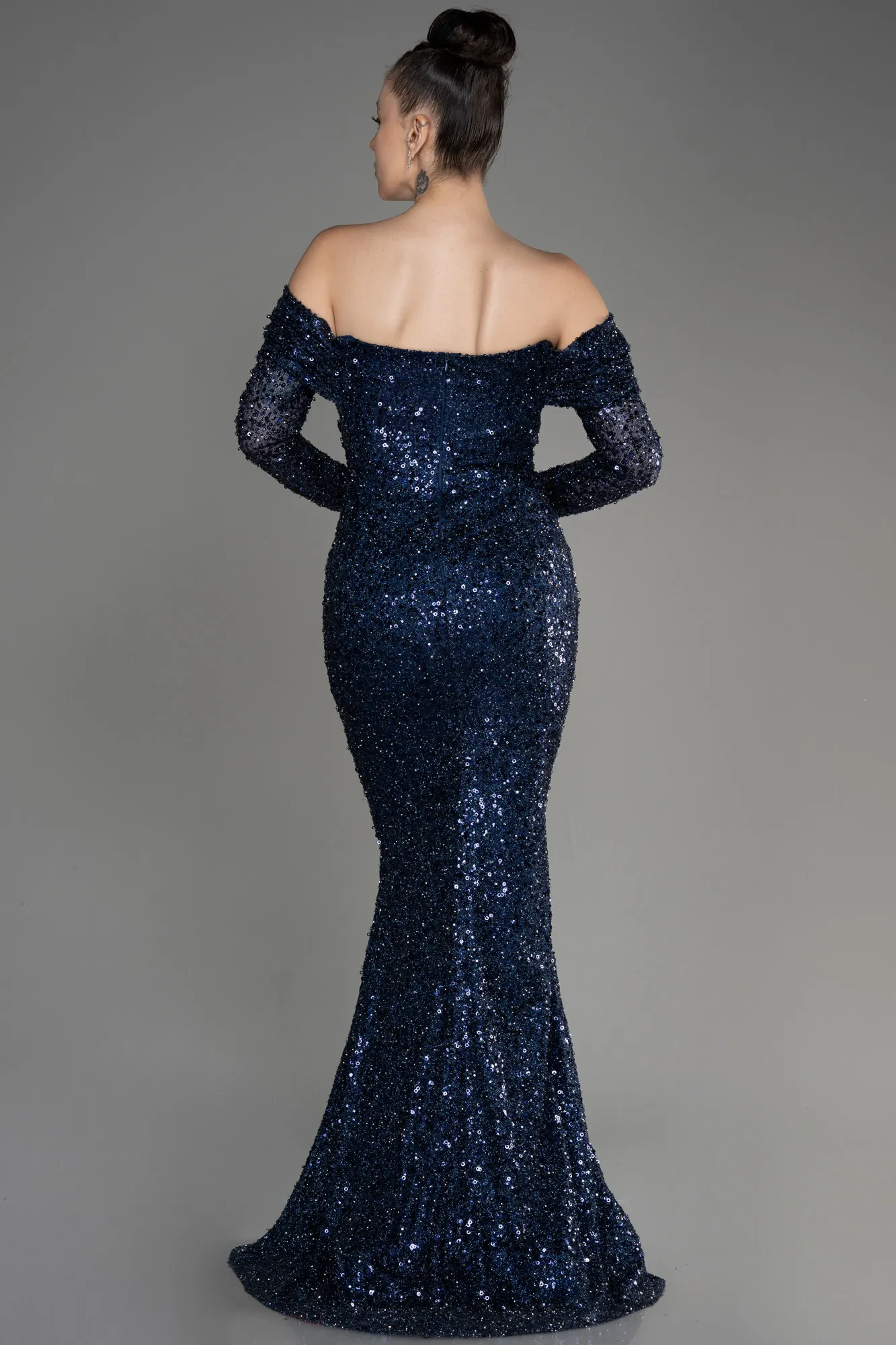 Navy Blue-Long Scaly Mermaid Evening Gown ABU3985